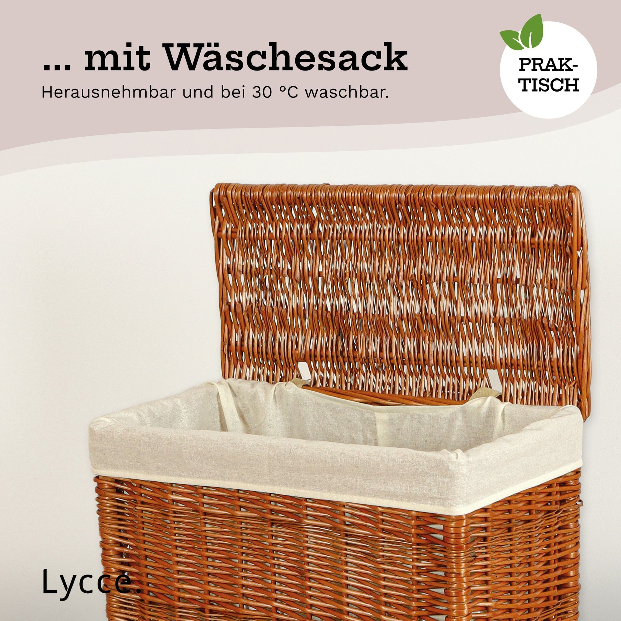 Lycce Wäschekorb Wäschekorb aus Weide geflochten mit Deckel Wäschesammler Wäschebox, Naturmaterial, ca. 60 Liter, in zwei Farben, für Nischen