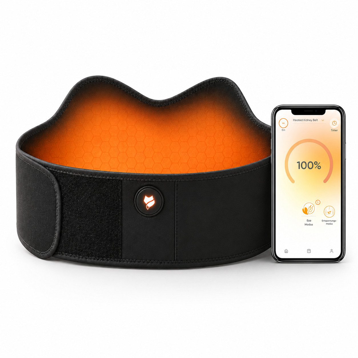 Vulpés Wärmegürtel HeatBelt Pro - intelligenter Heizgürtel für Rücken, Becken, Nieren, Organisches Bambusmaterial, Tiefenwärme, Smartphone Steuerung