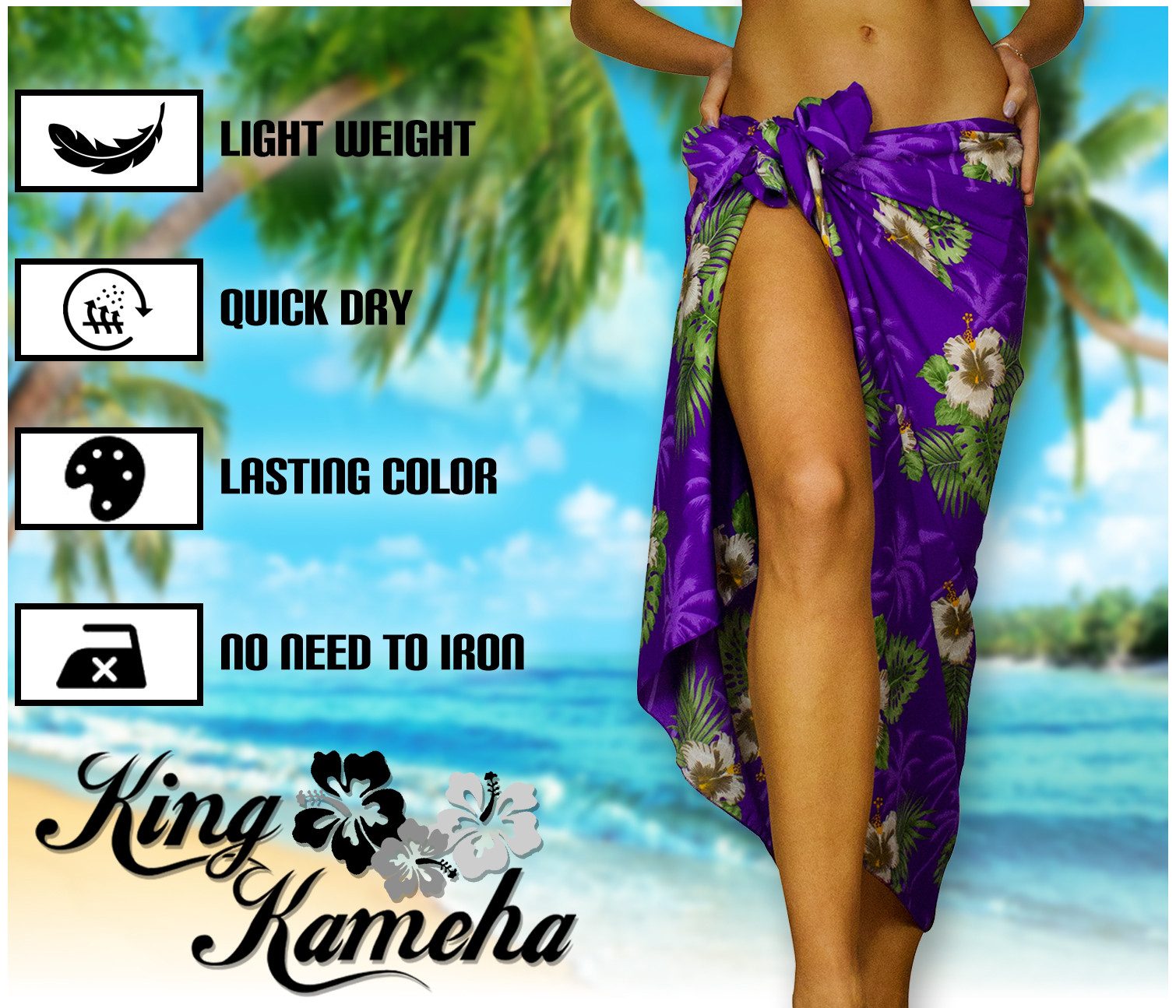 King Kameha Sarong Small Flower Funky Hawaii-Sarong Strand Pareo Cover-Up Damen Bikini, Pareo Cover-Up