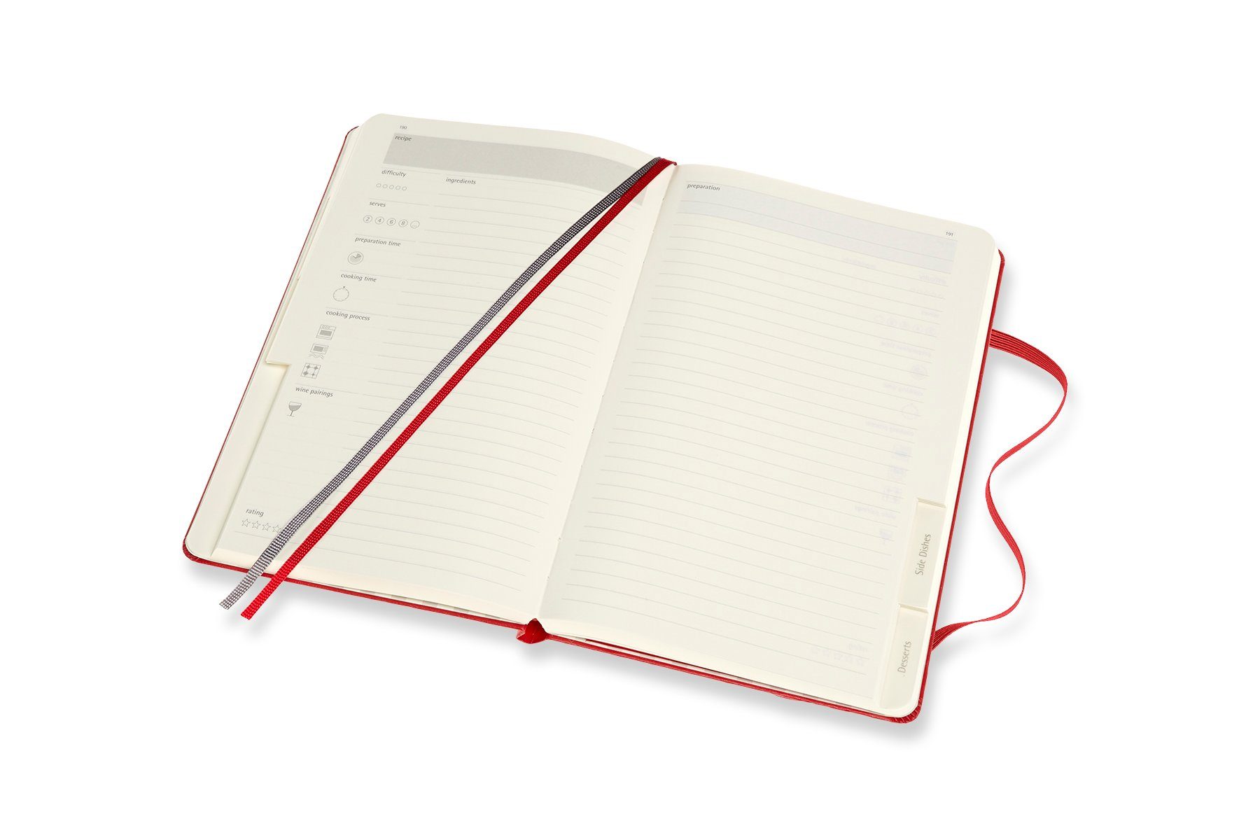 (13x21) - mit Journal Passion Rezepte Groß Rot - - Einband - Notizbuch, MOLESKINE festem 70g-Papier