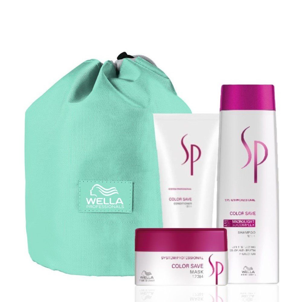 Kosmetikbeutel + + 200ml SP Save Shampoo Mask 200ml + Color Geschenkset Haarpflege-Set + 250ml Wella Conditioner