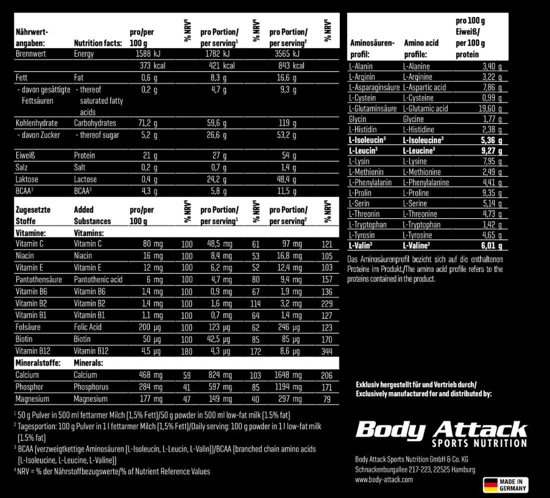 Body Attack Body Attack Power Weight Gainer 1500g Pulver
