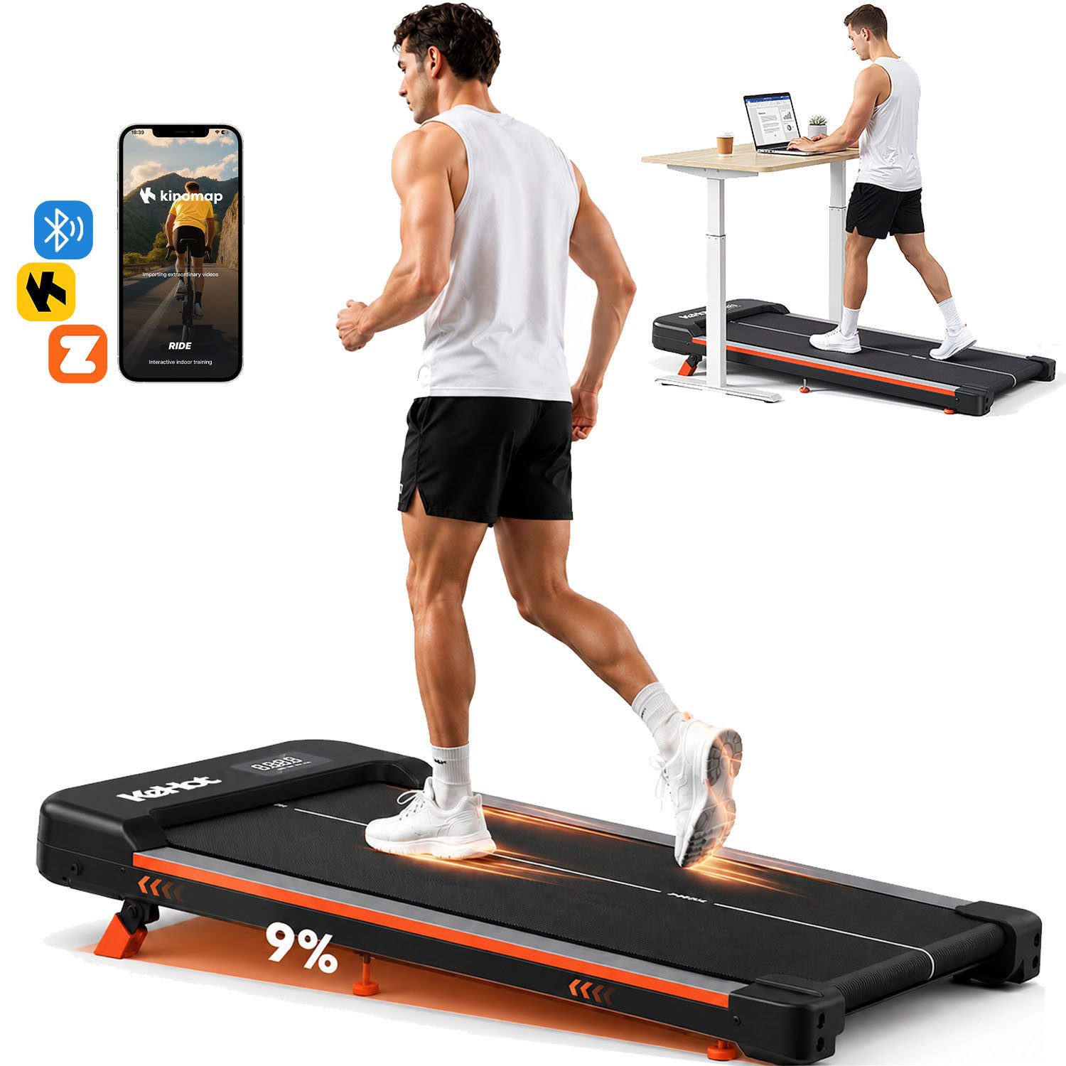 Laufband Laufband für Zuhause mit 9 % manuelle Steigung, 2,5 PS Walking Pad