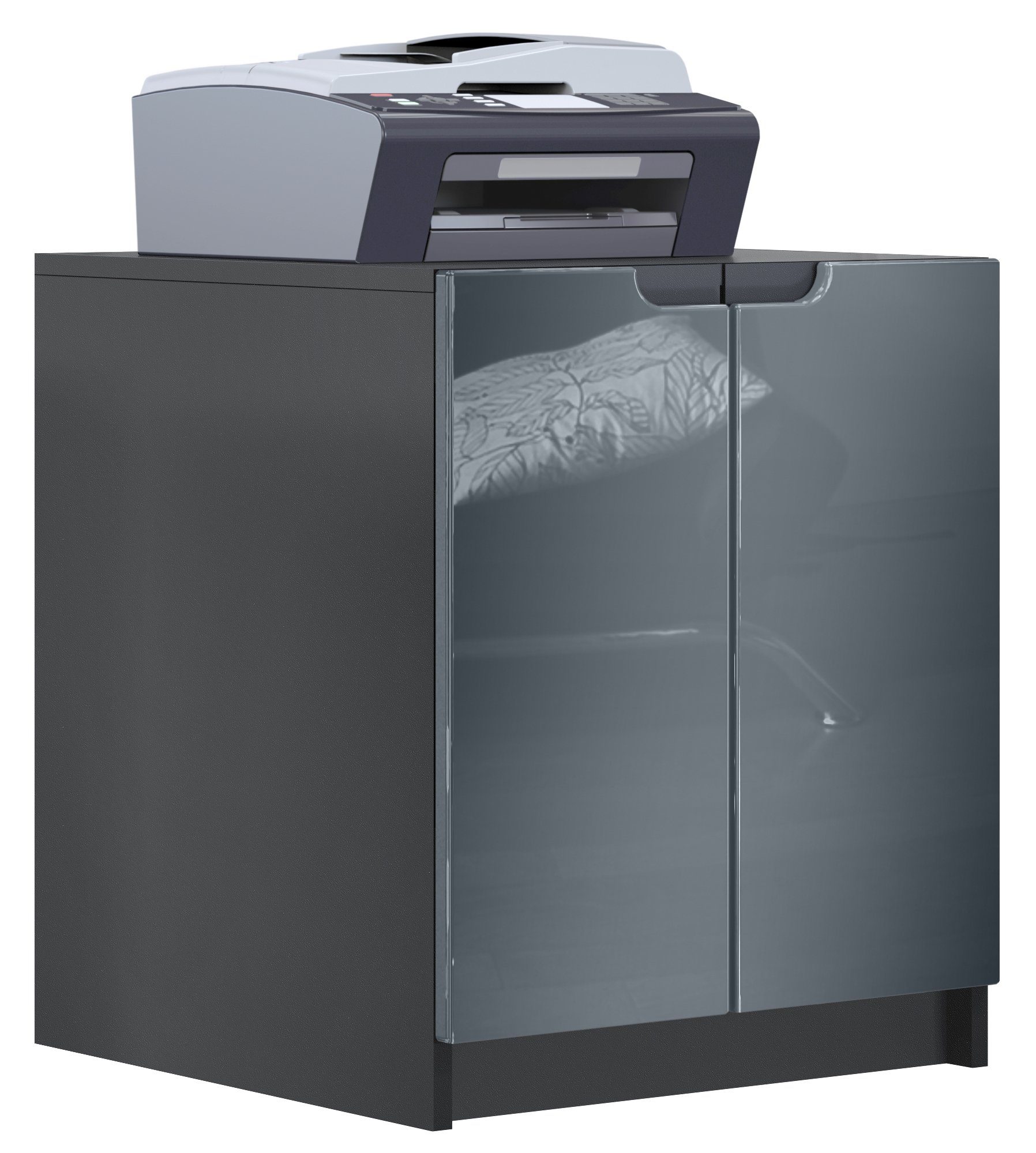 Vladon Kommode Logan (Aktenschrank, mit 2 Fächern und 2 Türen), Schwarz matt/Grau Hochglanz, (51 x 60,5 x 54 cm)
