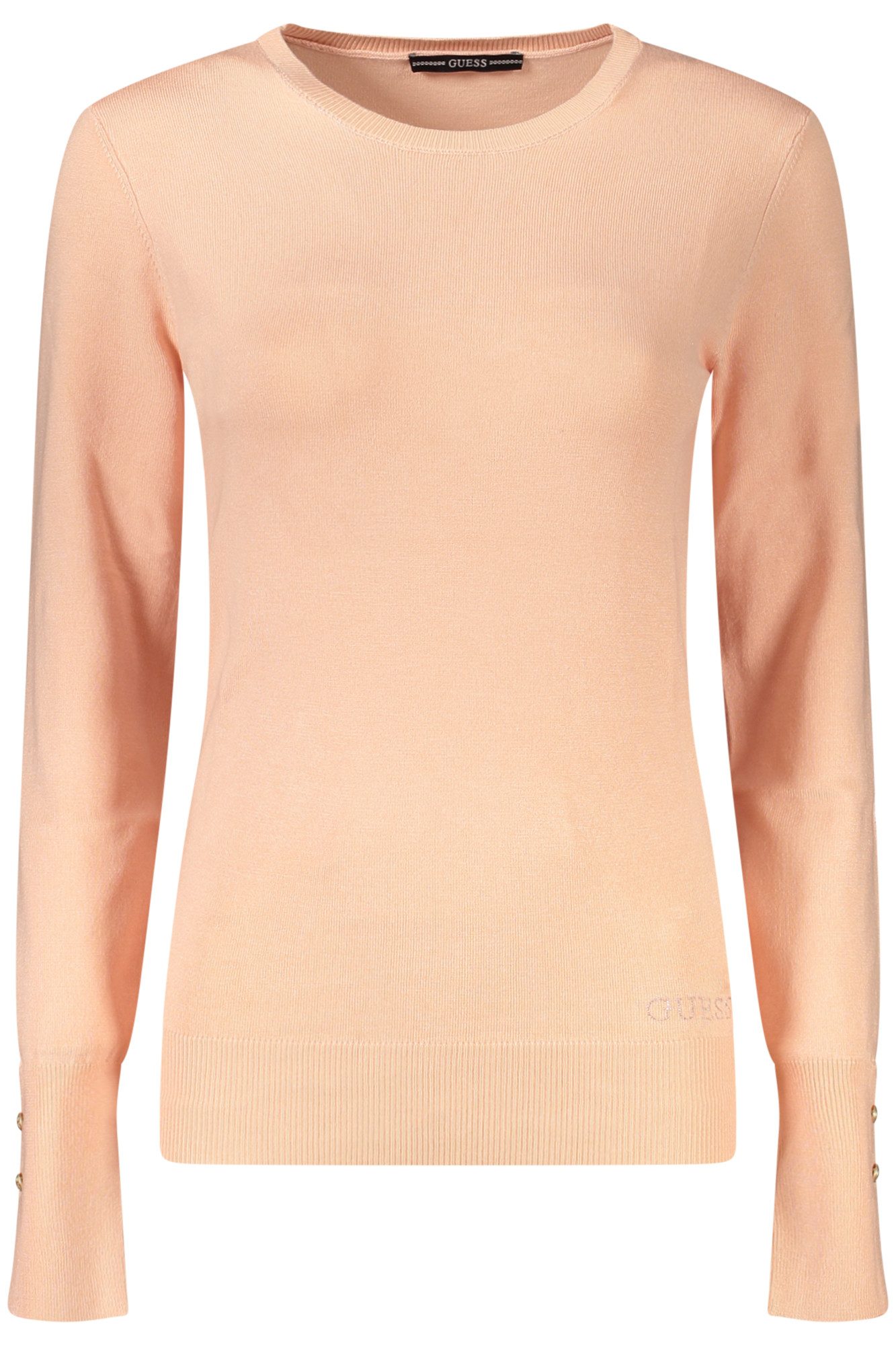 GUESS JEANS Strickpullover Elegantes Damenpullover: Rosa Langarmshirt mit Strass & Rundhalsaussch