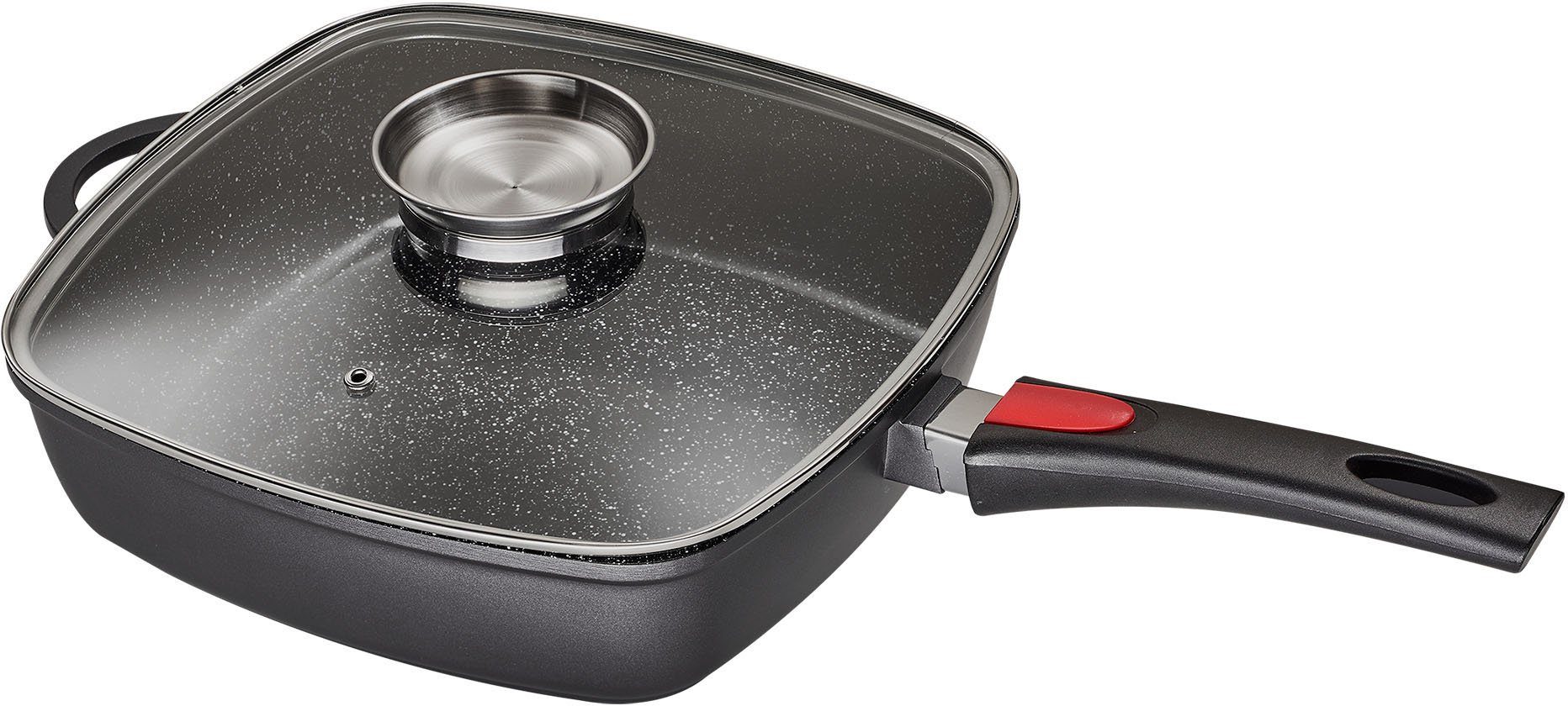 KING Pfannen-Set Square, Aluminiumguss (Set, 7-tlg., 1x Eckpfanne 28x28 cm, 1x Bräter 40x26 cm, 1x Messer-Set (5-teilig), Induktion, inkl. Messer-Set