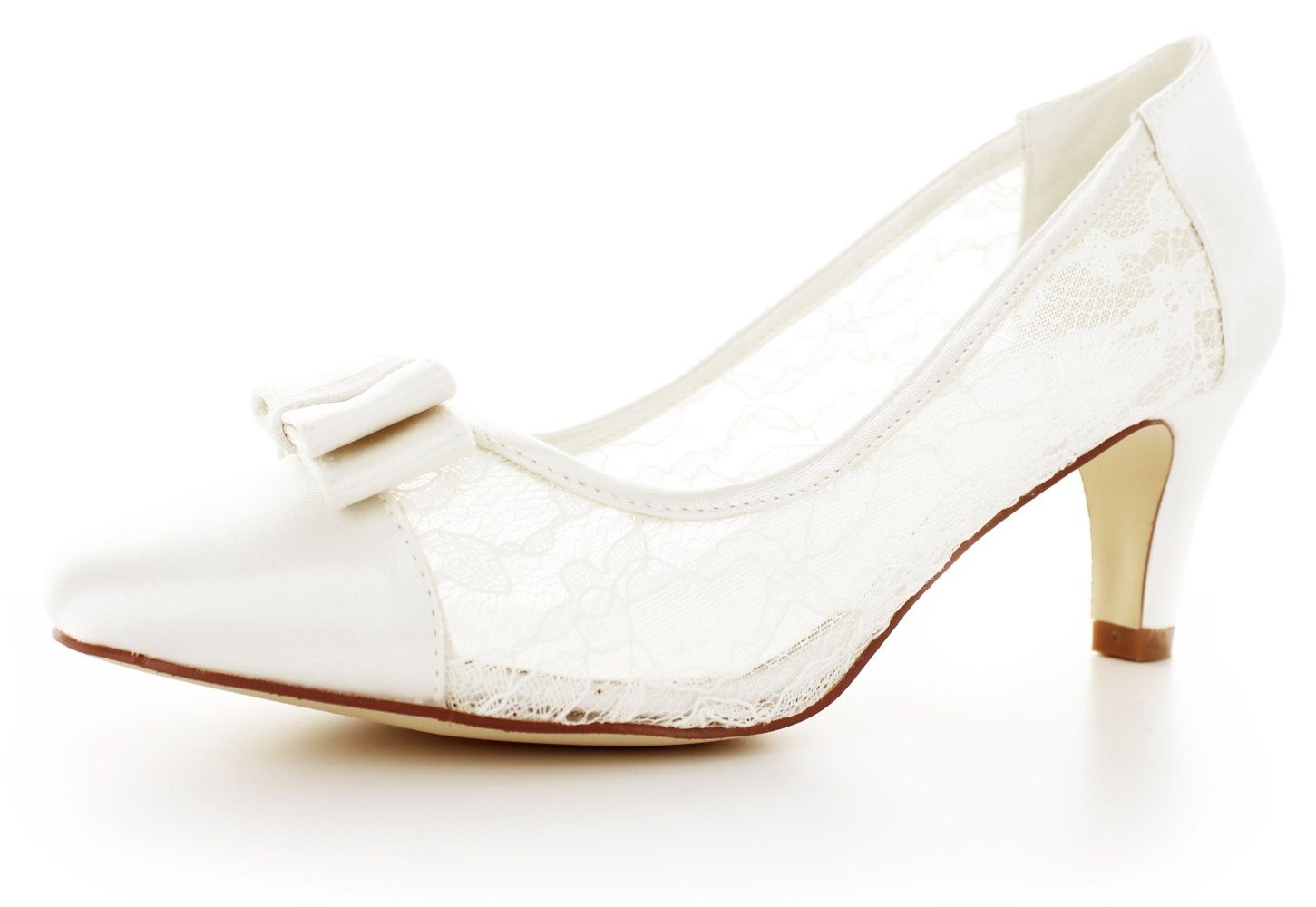 White Lady 880 ivory Satin-Spitze - Seethrough Brautschuhe Pumps