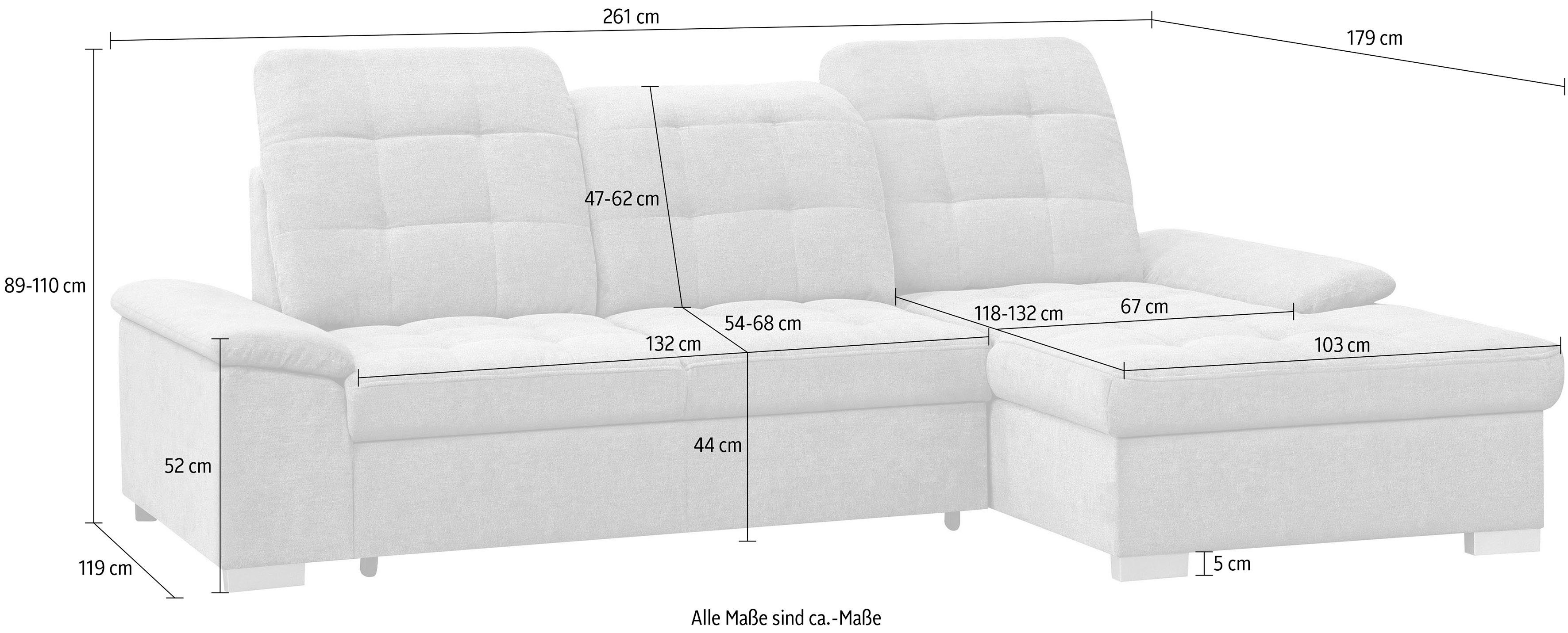 mit Carmen, Sitztiefenverstellung Ecksofa Kopfteilverstellung, & Bettfunktion WERK2 optional