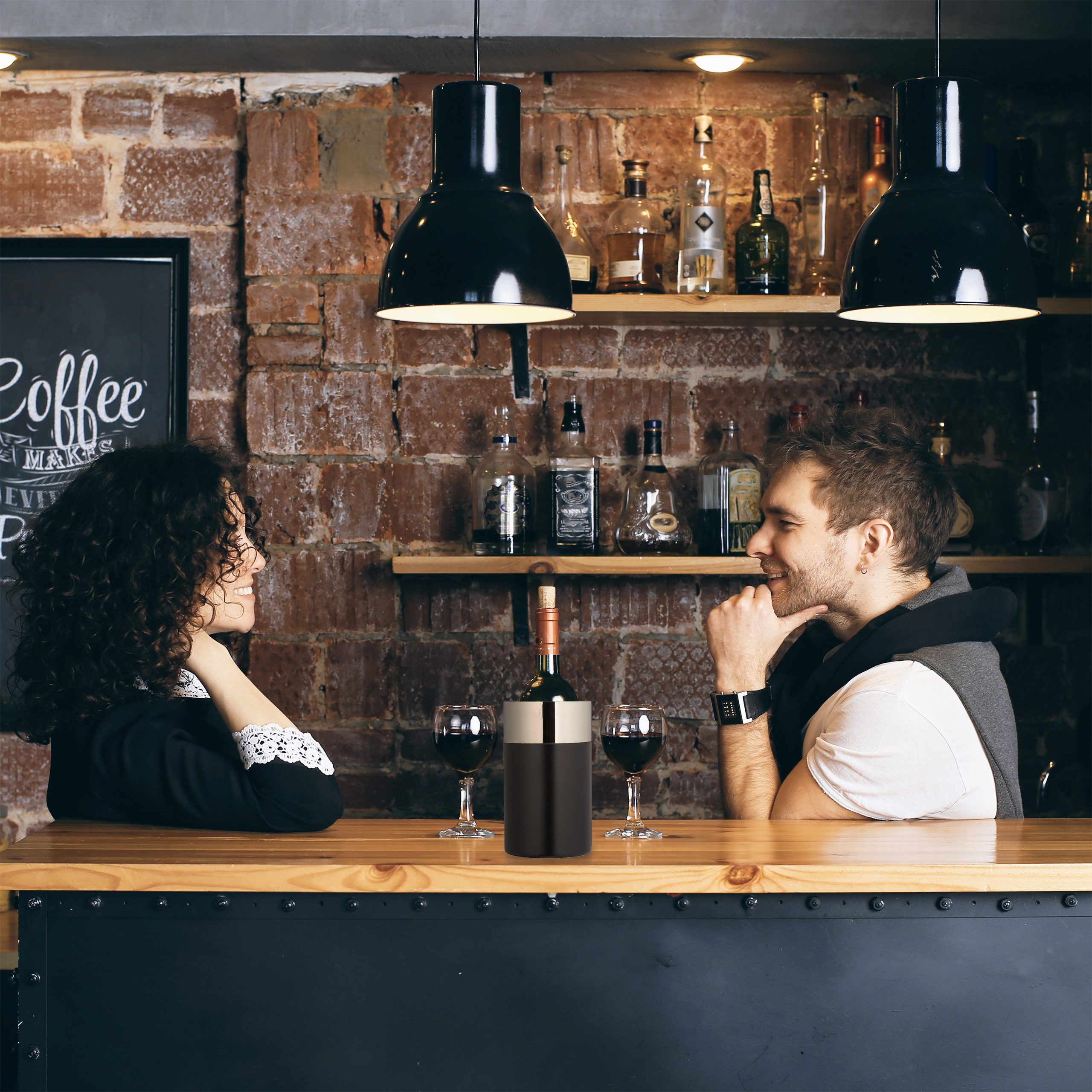 relaxdays Weinkühler Schwarzer Weinkühler aus Edelstahl, Schwarz-Silber