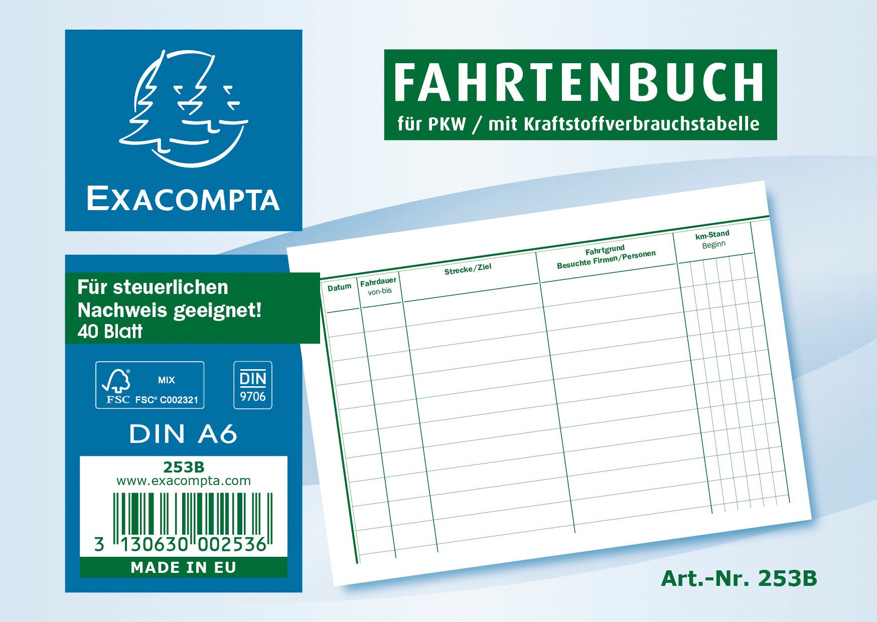 EXACOMPTA Formularblock Exacompta Fahrtenbuch A6 Quer 40 Blatt