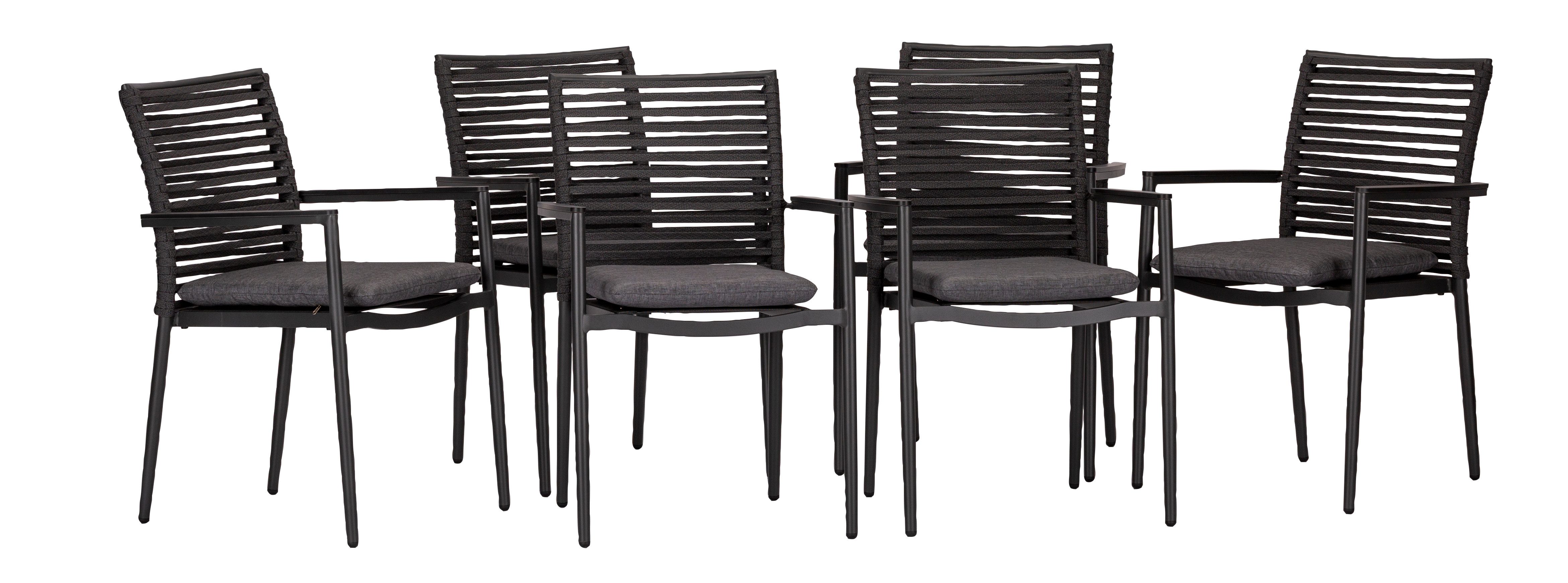 acamp Gartenstuhl Stapelstuhl 6er Set mit Sitzkissen New Jersey grau (Gartenmöbel Set), Stuhl, Loungestuhl, Stapelsessel, 86x57x61 cm