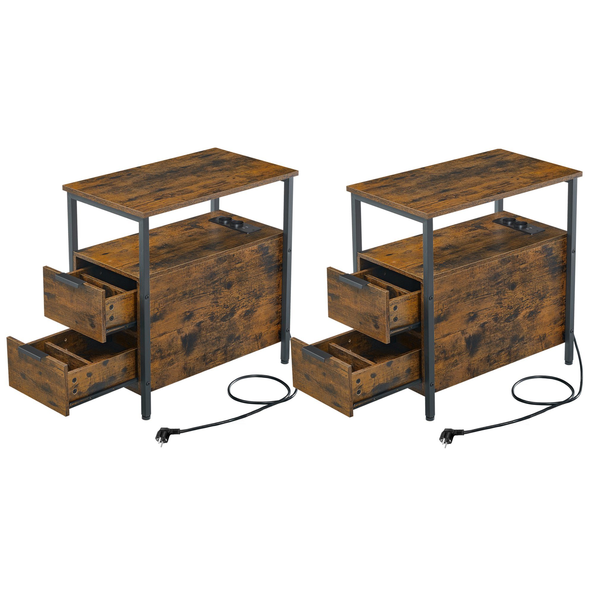 VASAGLE Beistelltisch (2-St), Nachttisch mit Steckdosenleiste, 2 Schubladen günstig online kaufen