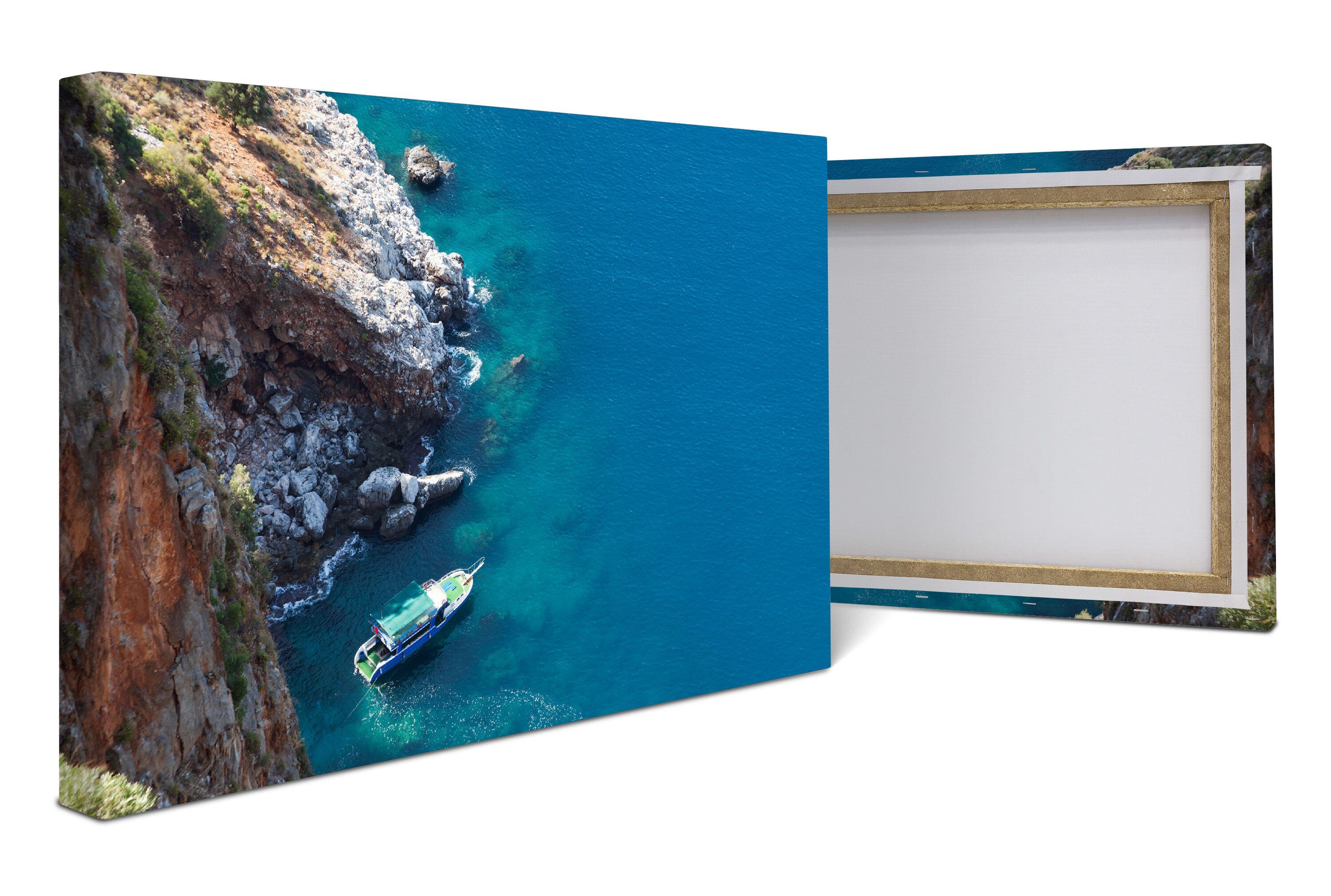 wandmotiv24 Leinwandbild Boot am blauen Meer, Landschaft (1 St), Wandbild, Wanddeko, Leinwandbilder in versch. Größen