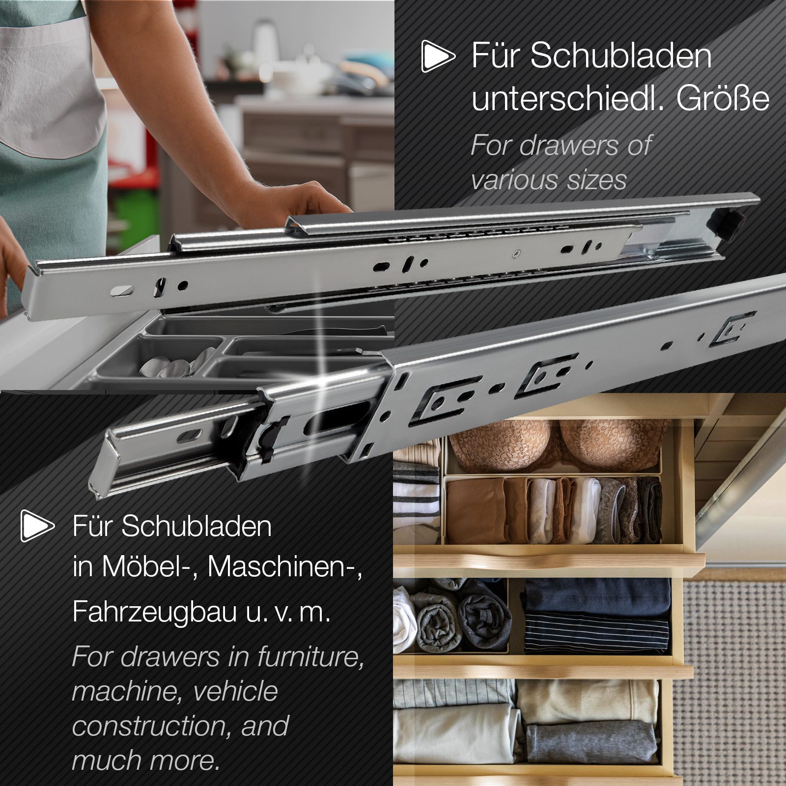 SO-TECH® Auszug Vollauszug kugelgelagert Selbsteinzug Tragkräfte 35 / 45 kg (2 St), Tragkraft 45 kg, Länge 250 mm – Bild 3 von 5