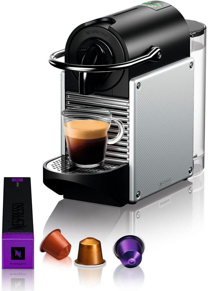 Nespresso Kapselmaschine Kapseln mit inkl. EN DeLonghi, Willkommenspaket 124.S 7 von Silber, Pixie