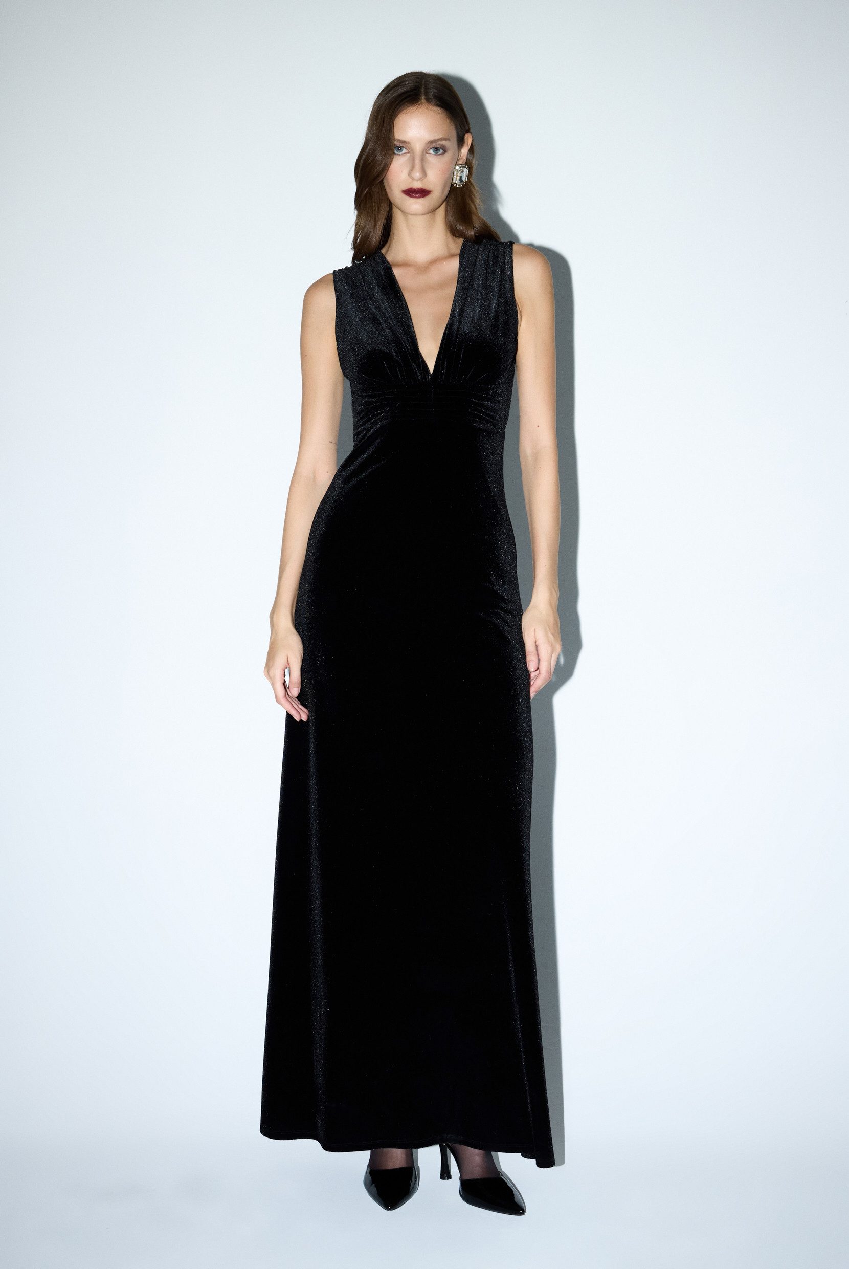 adL Abendkleid Langes Samtkleid mit V-Ausschnitt