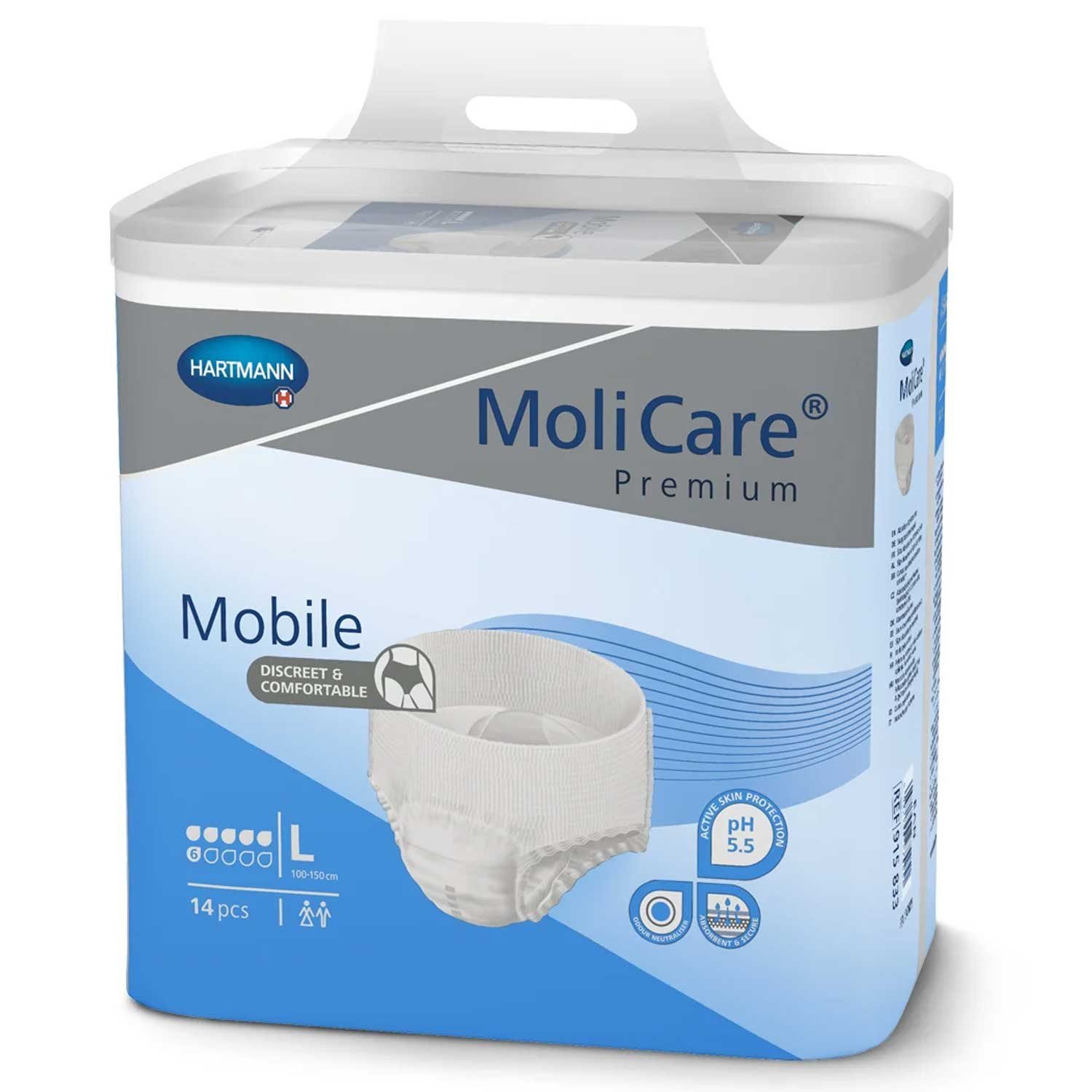 Molicare Inkontinenzboxer MoliCare Premium Mobile 6 Tropfen L 14 Stück (Packung, 14-St., 1 Packung à 14 Stück, 14 Stück gesamt) Atmungsaktiv, Pull-up-Pants, Sof – Bild 2 von 2