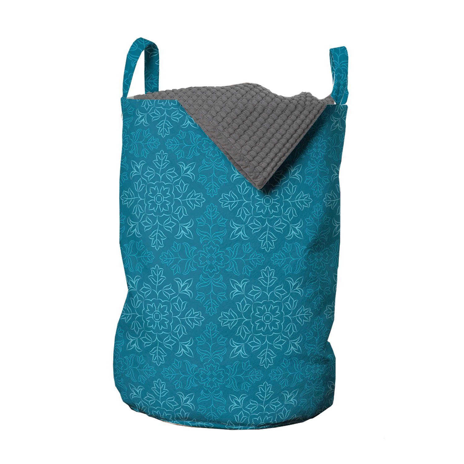 Abakuhaus Wäschesäckchen Wäschekorb mit Griffen Kordelzugverschluss für Waschsalons, Blauer Mandala Oriental Blumen Blatt