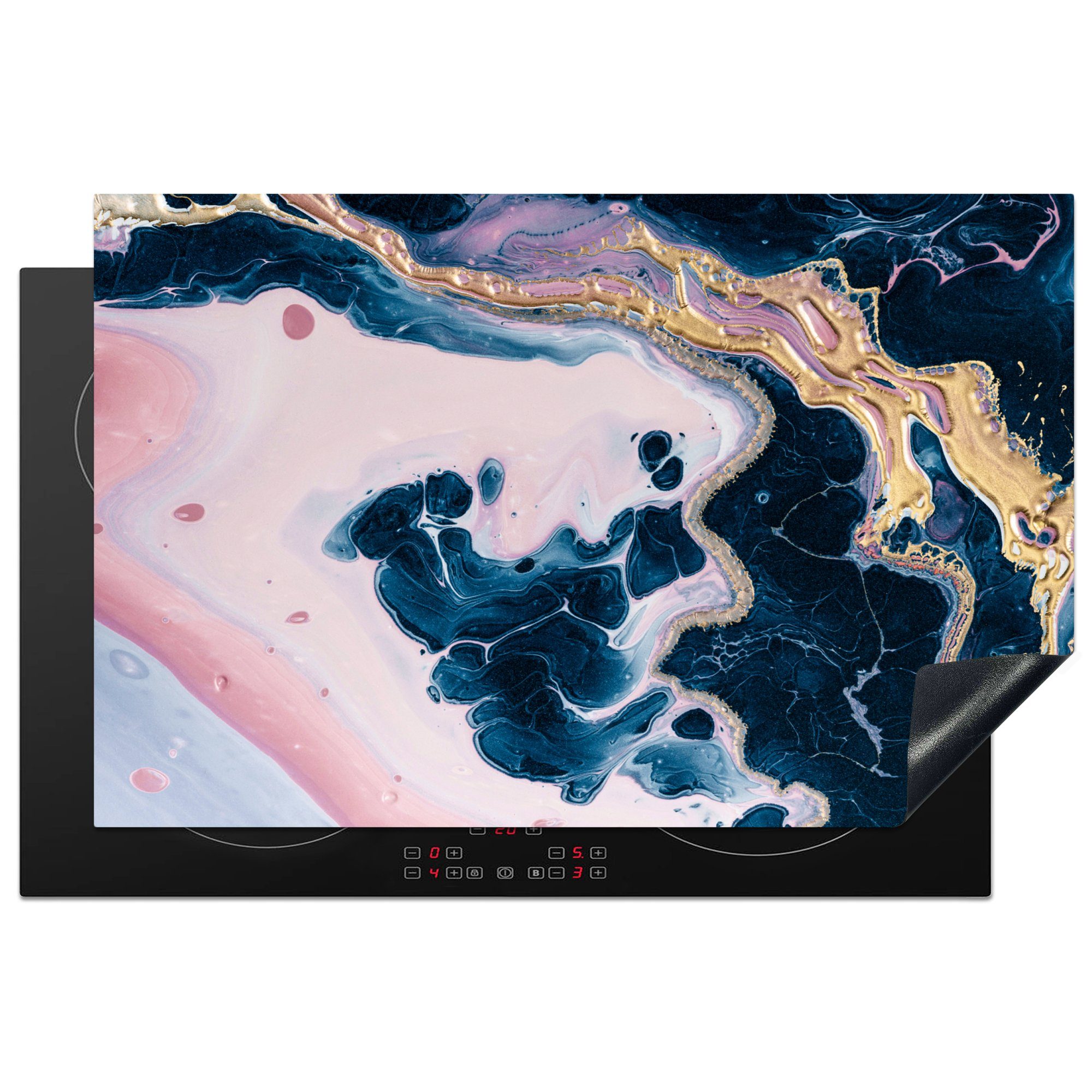 MuchoWow Herdblende-/Abdeckplatte Marmor - Rosa - Gold, Vinyl, (1 tlg), 81x52 cm, Induktionskochfeld Schutz für die küche, Ceranfeldabdeckung | Herdabdeckplatten