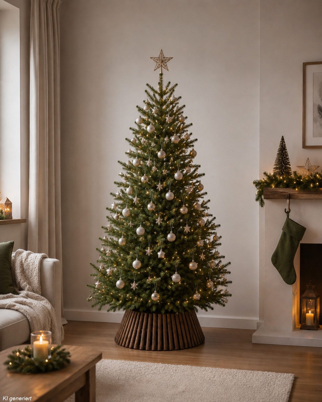 Kaemingk Künstlicher Weihnachtsbaum Everlands, Baumring Braun Holz H: 25 cm, Ø: 57 cm, für Bäume bis 1,8 m, Holzring, Baumrock, Abdeckung, Baumkragen