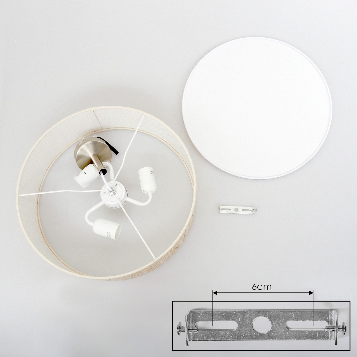 hofstein Deckenleuchte Deckenlampe aus Metall/Seegras/Stoff/Kunststoff in Naturfarben/Weiß, Deckenleuchte im modernen Boho-Design, Ø 40 cm, E27 – Bild 5 von 5