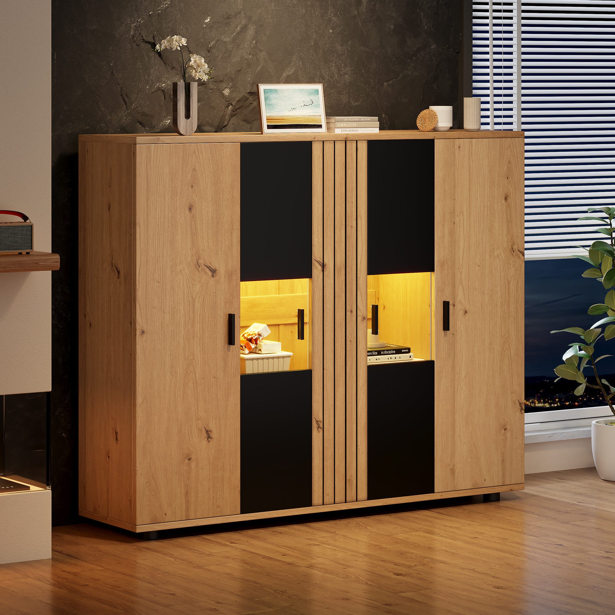 Merax Sideboard mit LED-Beleuchtung (140x35x113 cm, günstig online kaufen