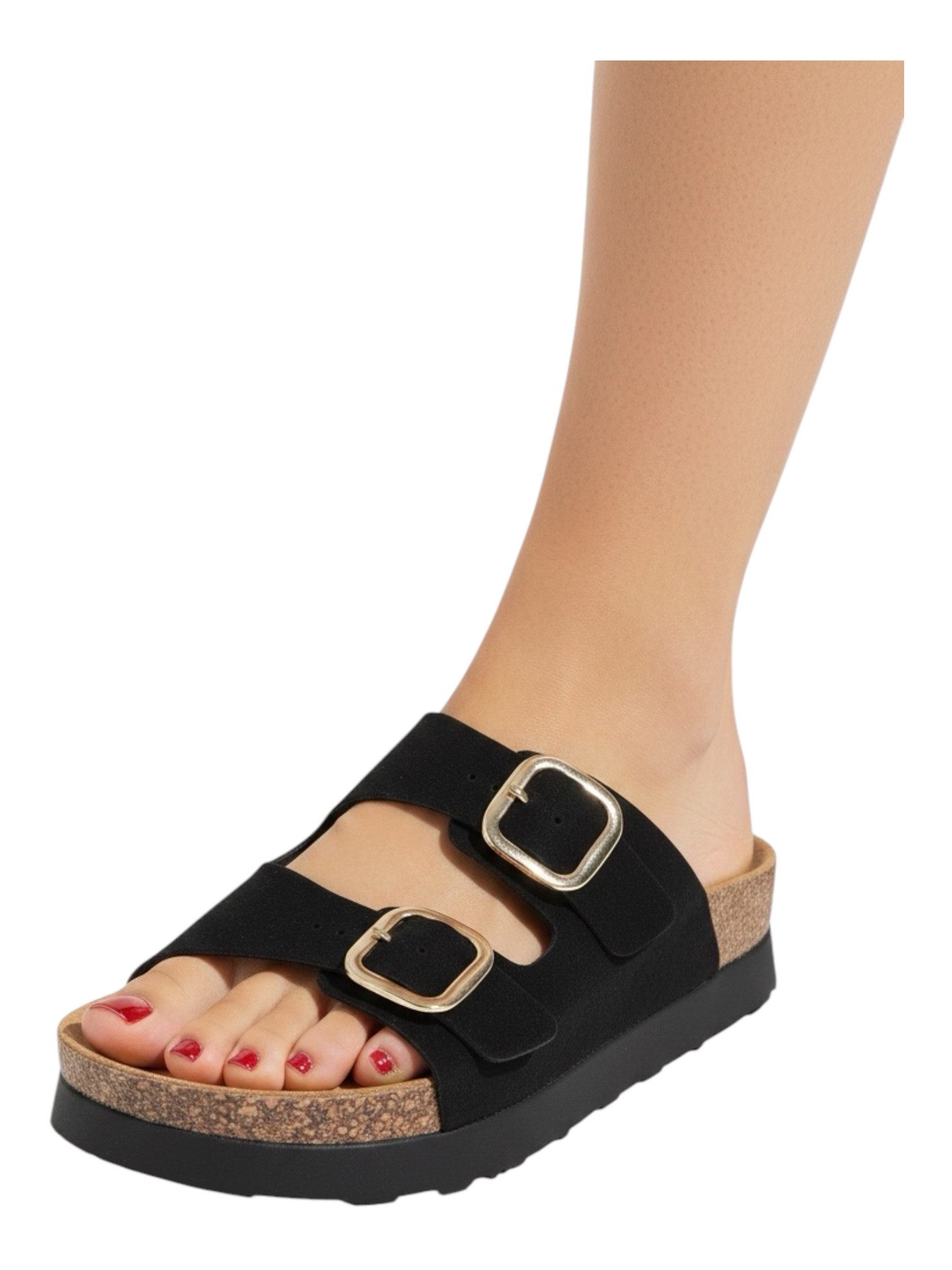Pogolino TPW4 Plateausandaletten Damen Sandalen Plateau verstellbare Schnallen Riemchen Pantoletten