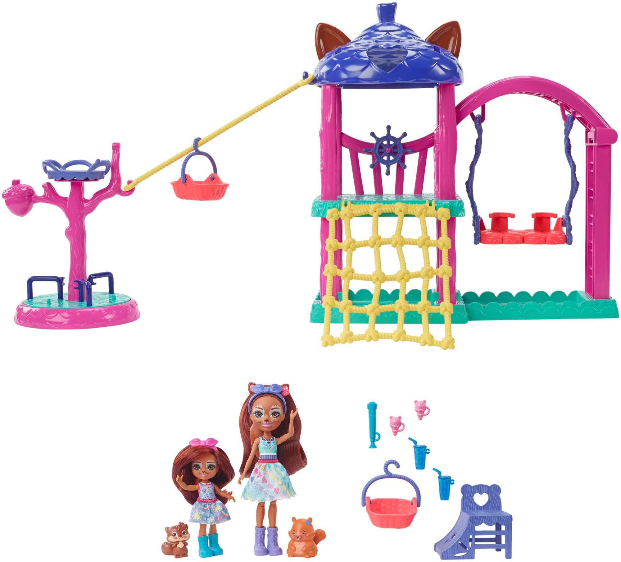 Enchantimals Spielwelt Spielplatz Set, mit 2 Puppen, Tierfreunden und Zubehör