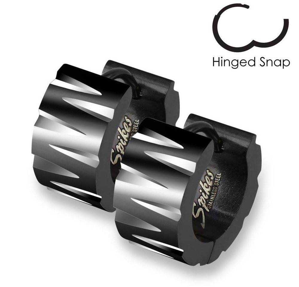 BUNGSA Creolen-Set Creolen mit Facettenschliffen schwarz 6,7 mm aus Edelstahl Unisex (1 Paar (2 Stück), 2-tlg), Ohrschmuck Ohrringe