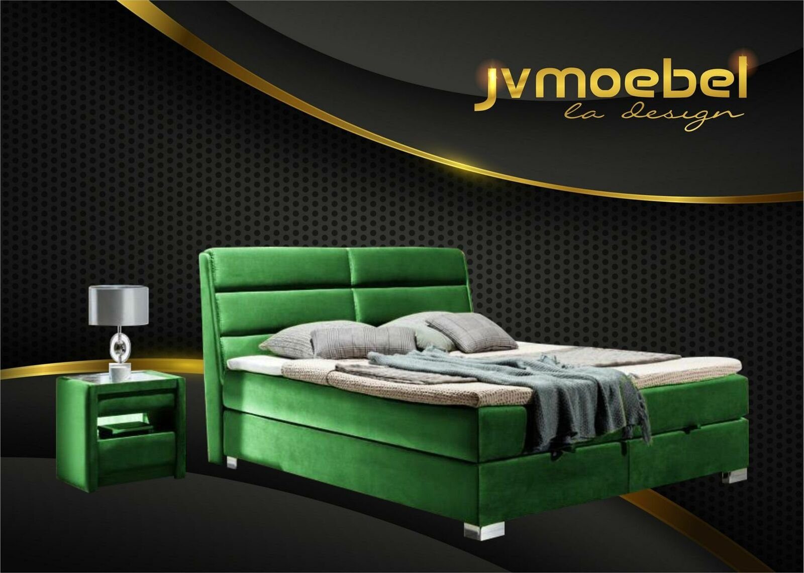 JVmoebel Bett, Schlafzimmer Luxus Boxspring Bett Betten Doppel Stoff 160 x 200cm Grün