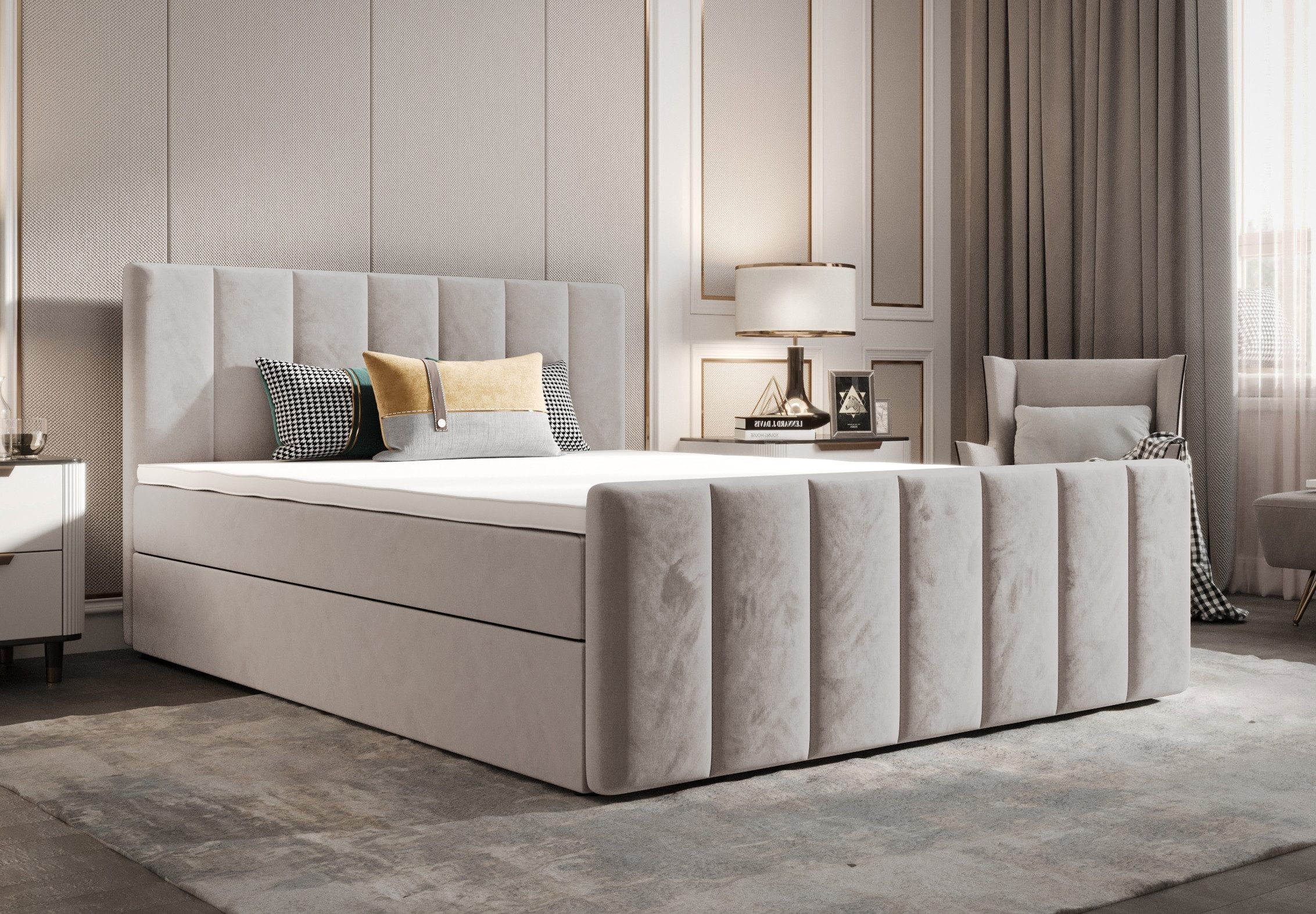 B&B Home Boxspringbett Boxbett Adelle (H3 Matratze Bonellfederung, Kopfteil, Bettkasten und Topper)