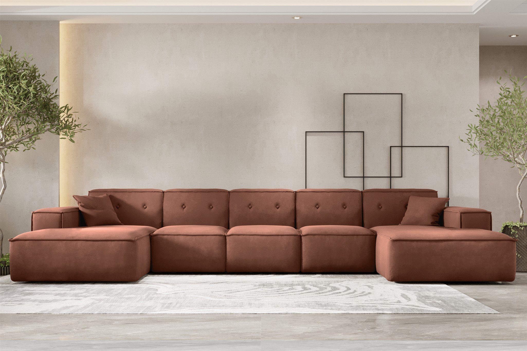 CESINA 2 Möbel inkl. Fun Stoff, in Zierkissen, Rundumbezug Wohnlandschaft XL Sofa U-Form