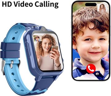 Krostming Smartwatch (1,69 Zoll, Android iOS), Kinder mit GPS Telefon Uhr 4G WiFi Videoanruf SOS 2 Kameras 1000 mAh