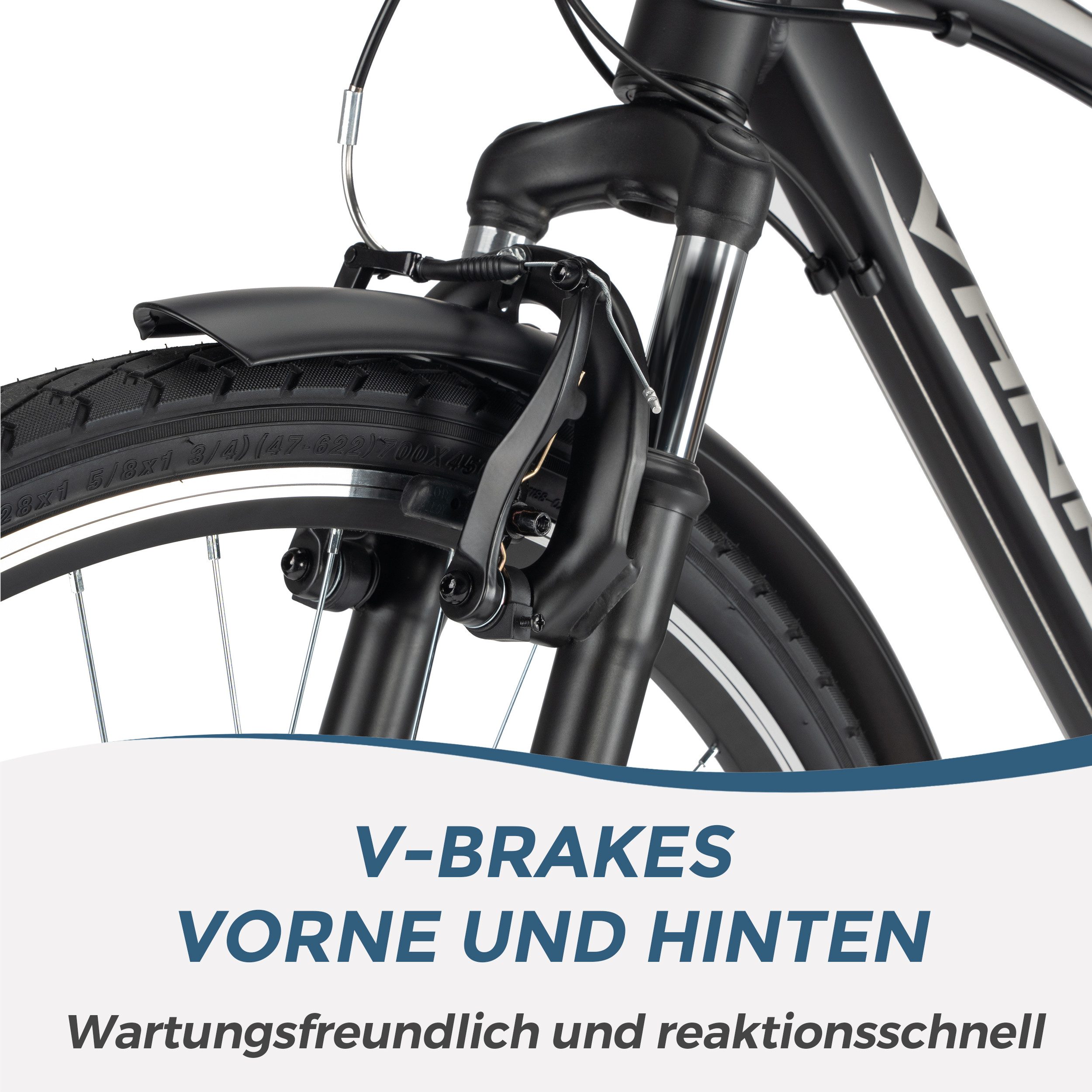Vankel Mountainbike 28 Zoll, Alurahmen, Federgabel, V-Brakes, Gepäckträger, 21 Gang, Kettenschaltung, Herrenrad, Alltag, Freizeit, Schutzbleche, Seitenständer