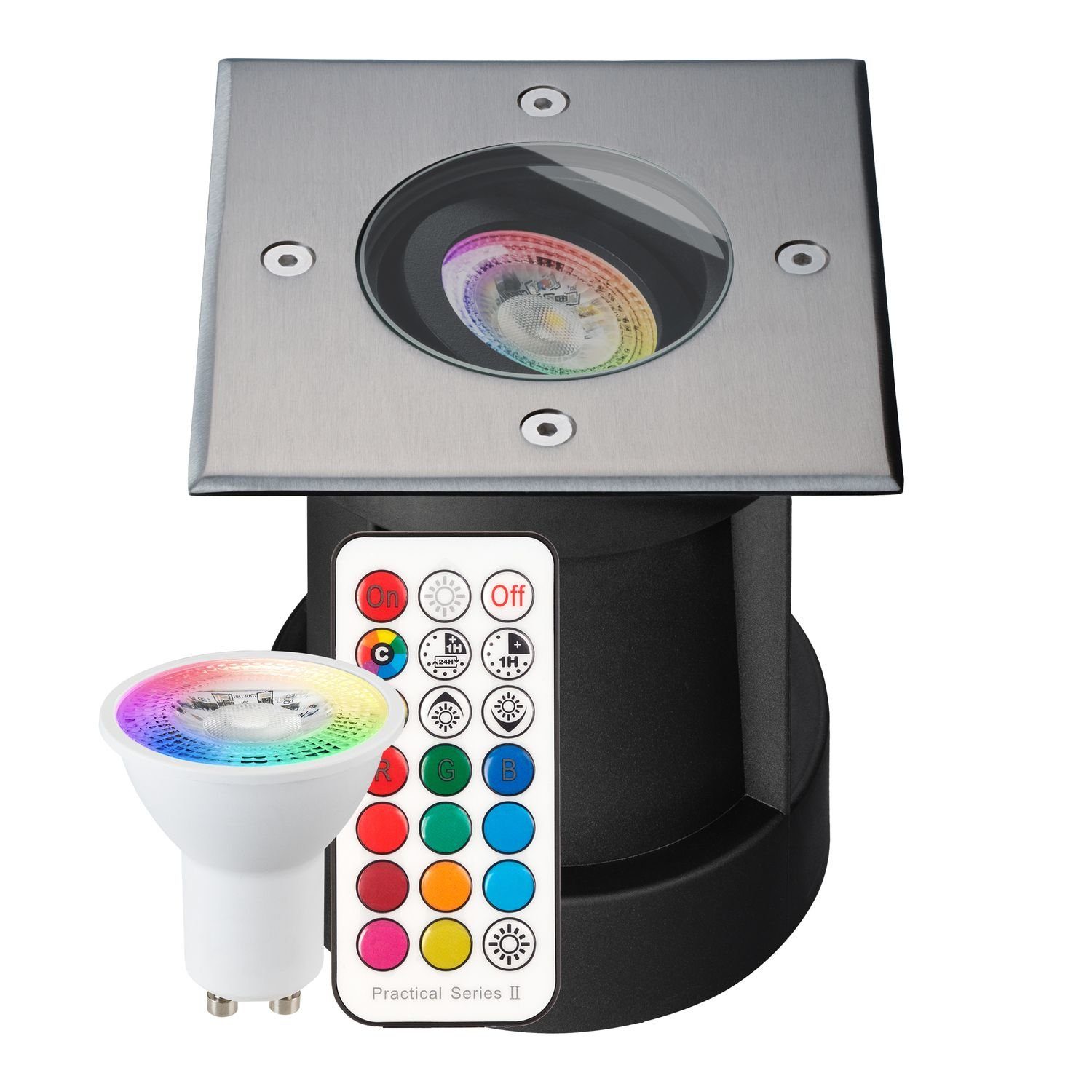 LEDANDO Set Bodeneinbaustrahler RGB Fernbedienung LED Einbaustrahler mit Warmweiss - LED RGB - +