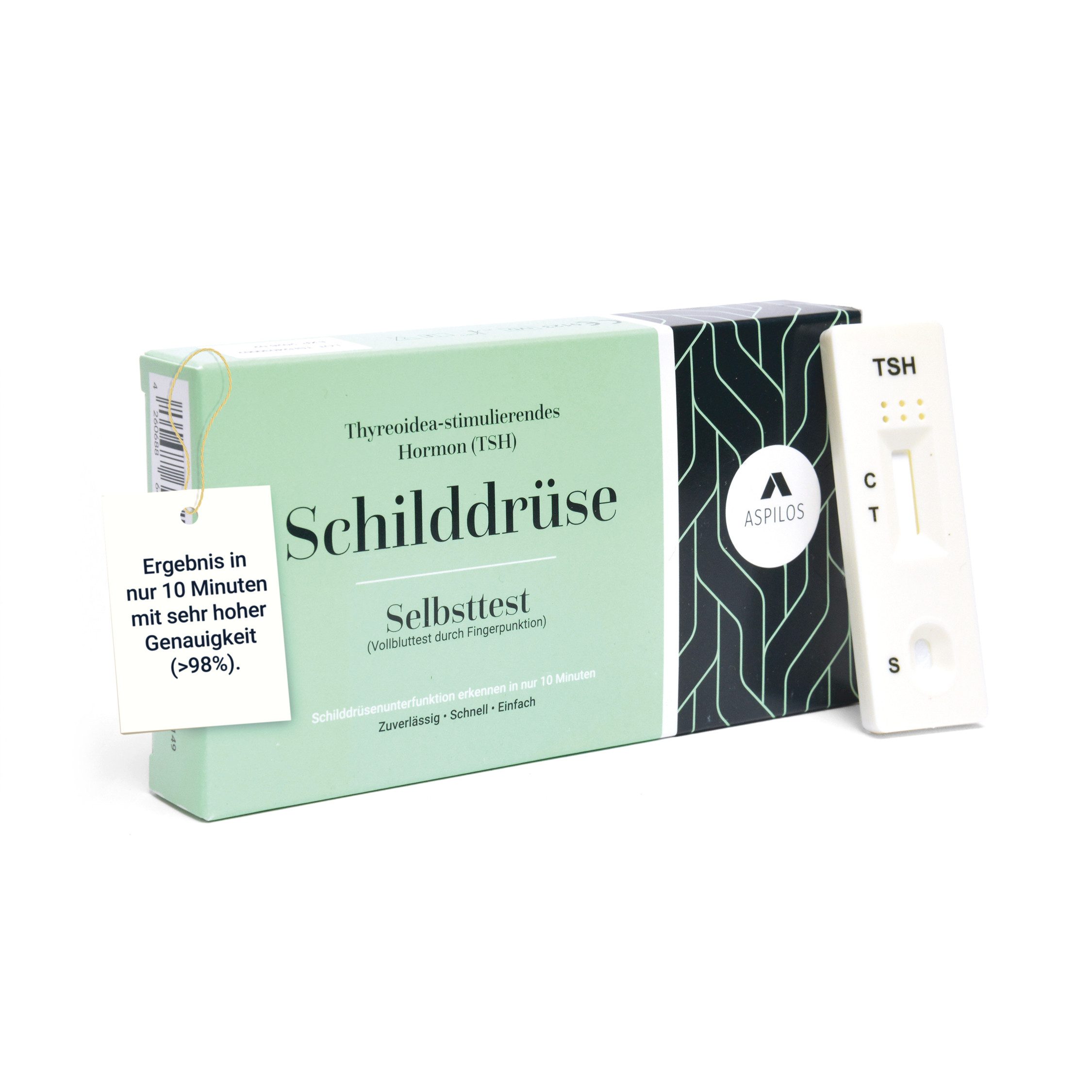 ASPILOS Hämoglobin-Schnelltest Schilddrüsen Unterfunktion Selbsttest für Zuhause in 10 Minuten, Bluttest, selbst durchführbar, TSH-Wert, 1-tlg., Schilddrüsenunterfunktion Test, zum selbstdurchführen