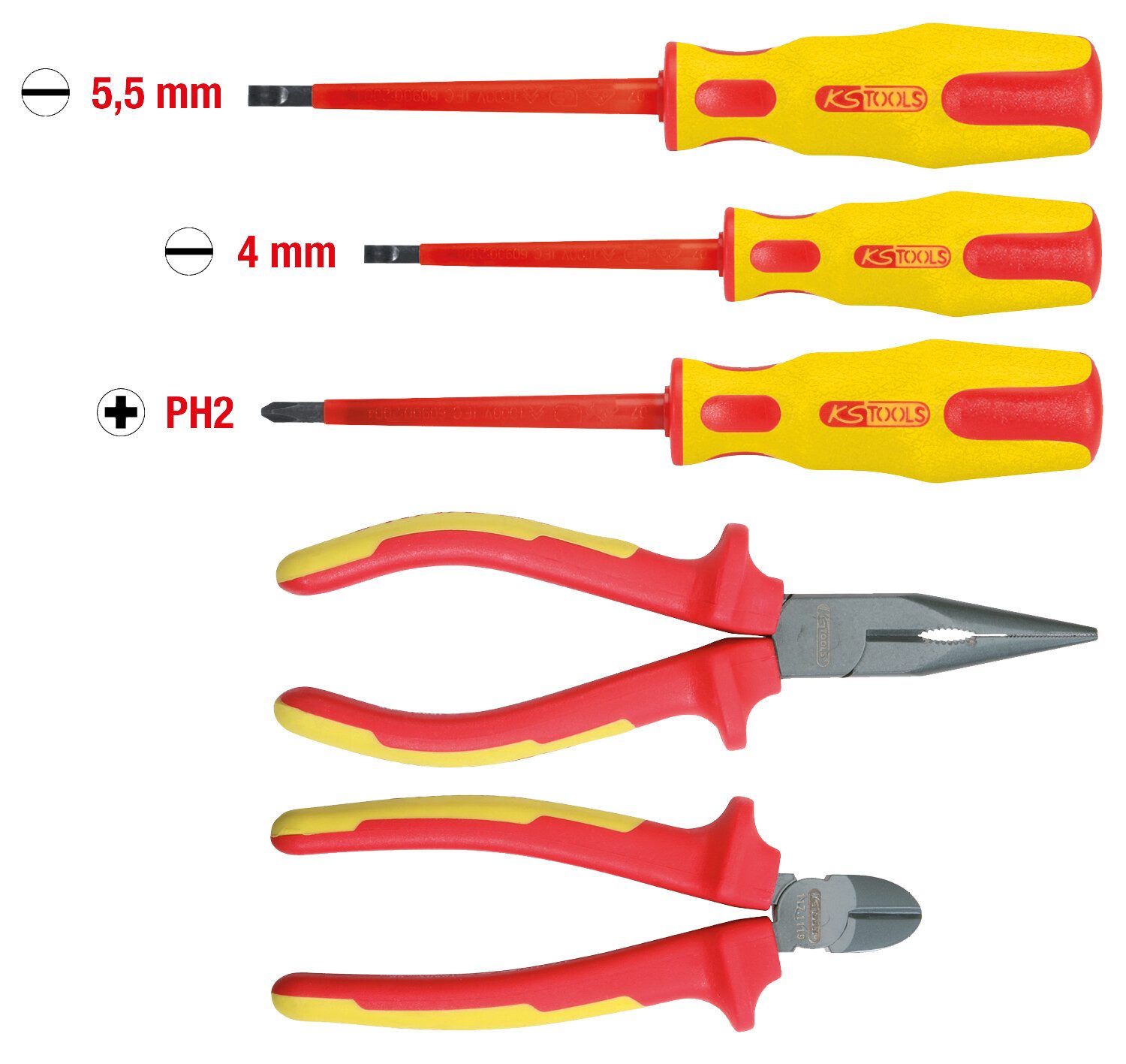 KS Tools Zangenset ERGOTORQUE VDE, 5-tlg., Zangen- und Schraubendreher-Satz, 5-teilig Variante 1