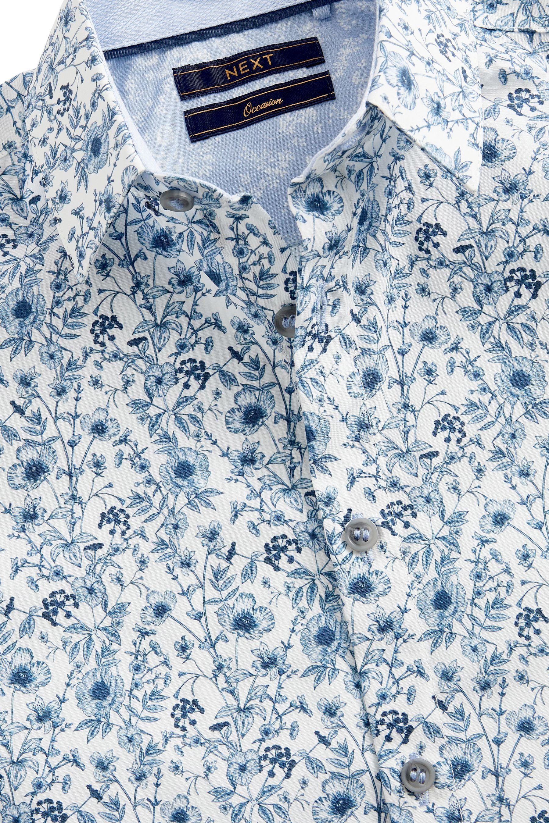 Next Kurzarmhemd Floral Hemd White/Blue (1-tlg) Ärmeln kurzen mit Gemustertes