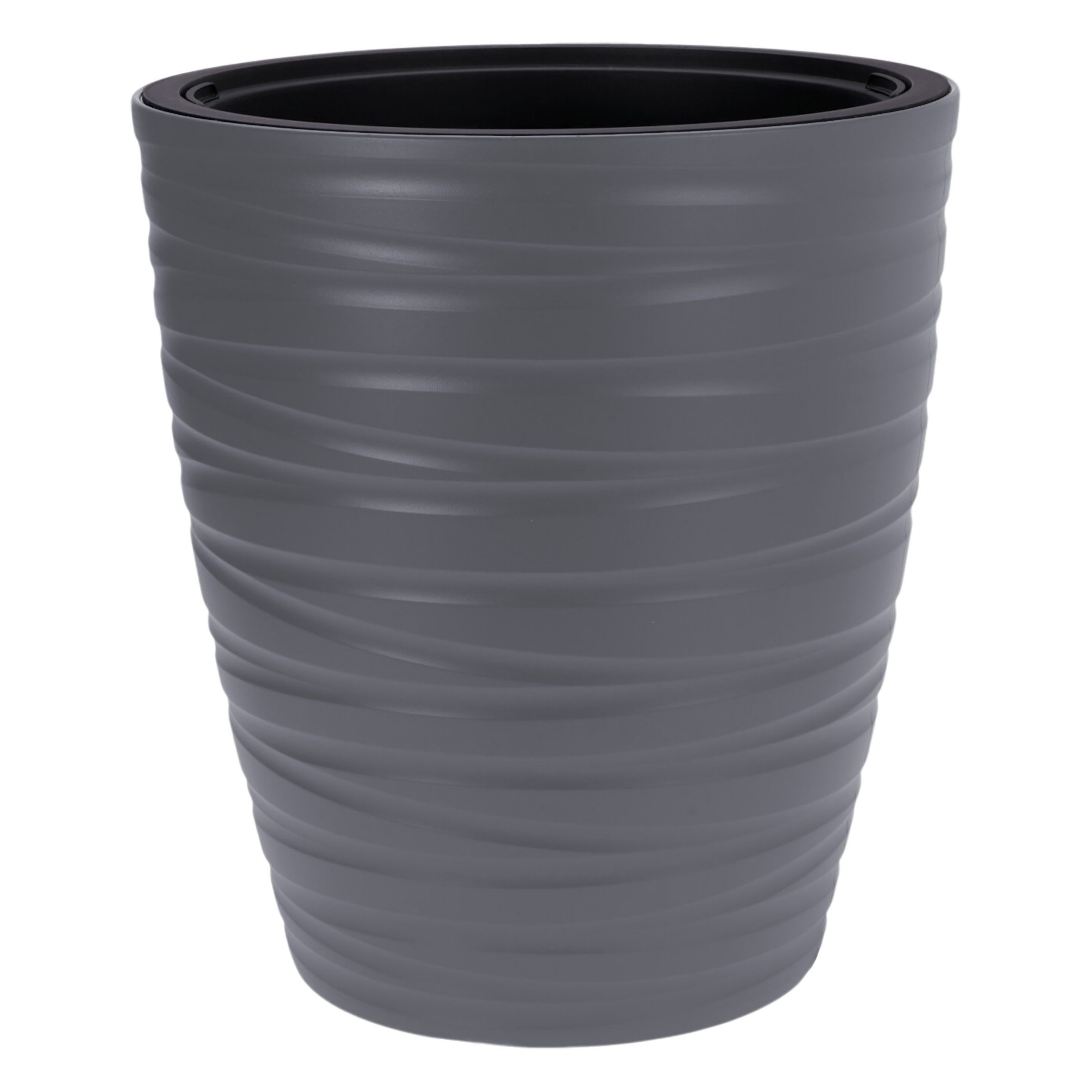 Spetebo Blumentopf Kunststoff Blumenkübel rund mit entnehmbarem Pflanzeinsatz (Anzahl, 1 St., grau), Moderner Pflanzkübel mit Wellen Design für Außen und Innen