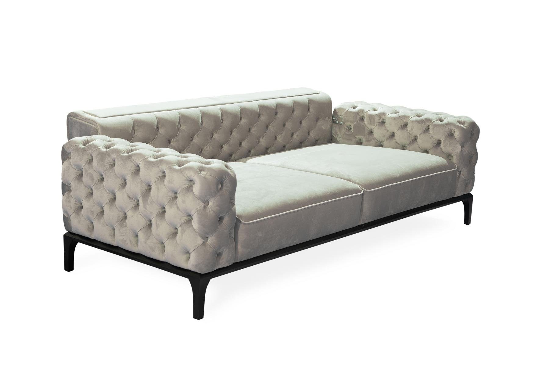 Grau Ohne Wohnzimmer-Set, Chesterfield JVmoebel + Luxus Sitzer (3-St., Couchtisch), 331 Sessel, Sitzer 2x 3 Sofagarnitur