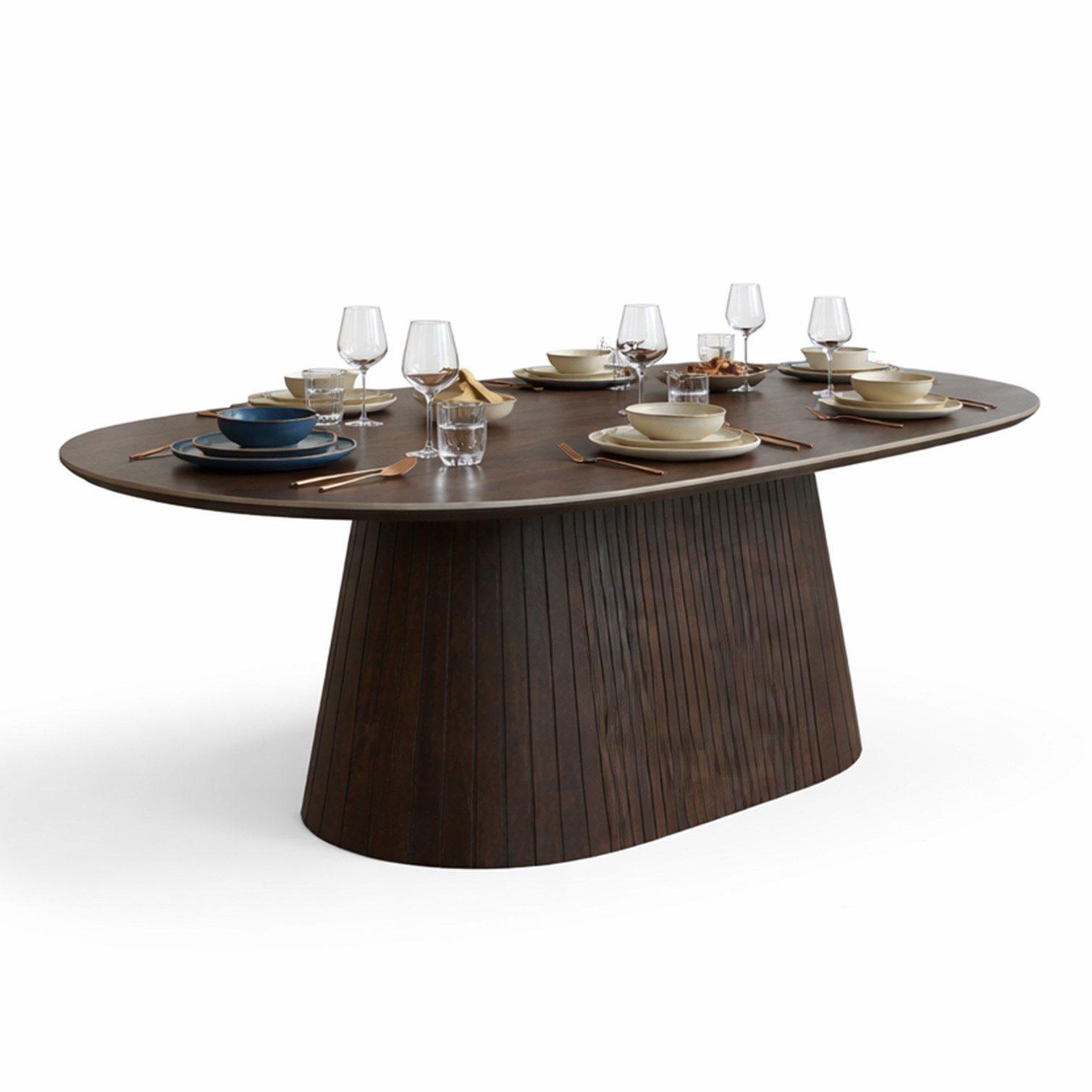 HOOZ Wohnzimmertisch Esstisch oval modern Säulenfuß inkl. Keramikplatte 180x90cm Braun (Einzelprodukt, 1× Esstisch), Keramik-Tischplatte, verschiedene Varianten, pflegeleicht & stabil