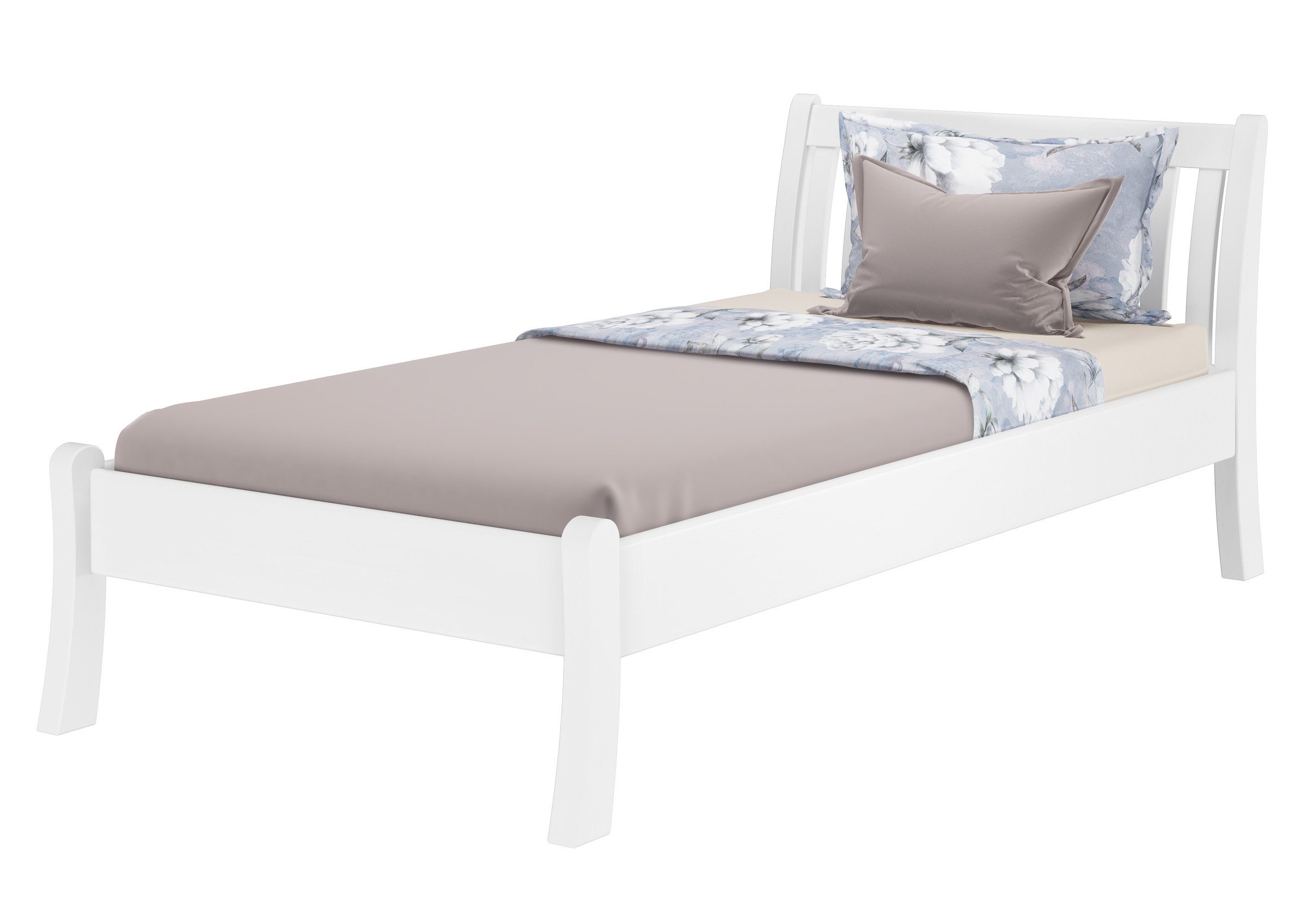 ERST-HOLZ Bett Einzelbett hohe Sitzkante Kiefer weiß 100x200 cm, Kieferwaschweiß | Bettgestelle