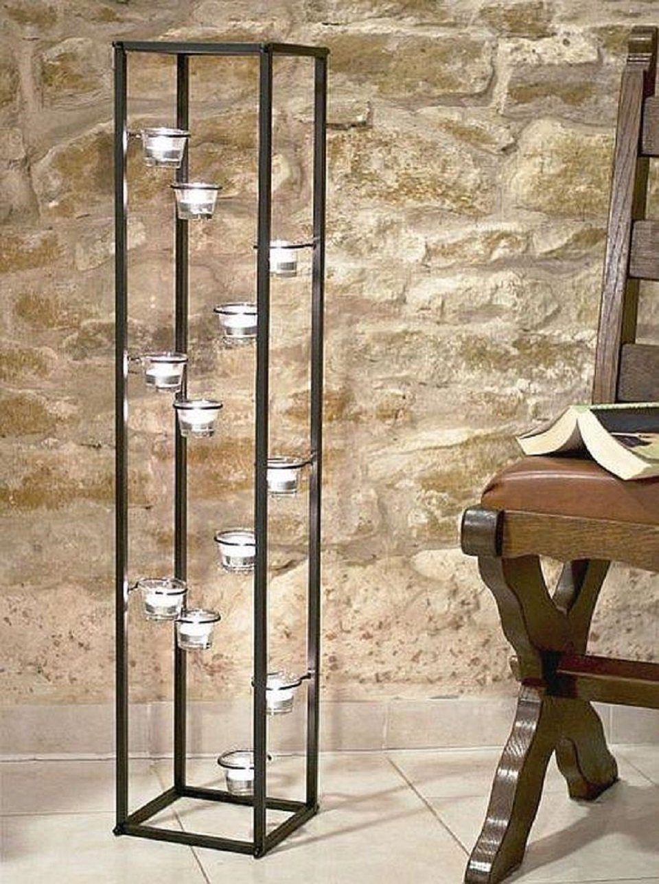 Teelichthalter Lichtsäule Teelichthalter 100 cm Teelicht Ständer für 12 Teelichter