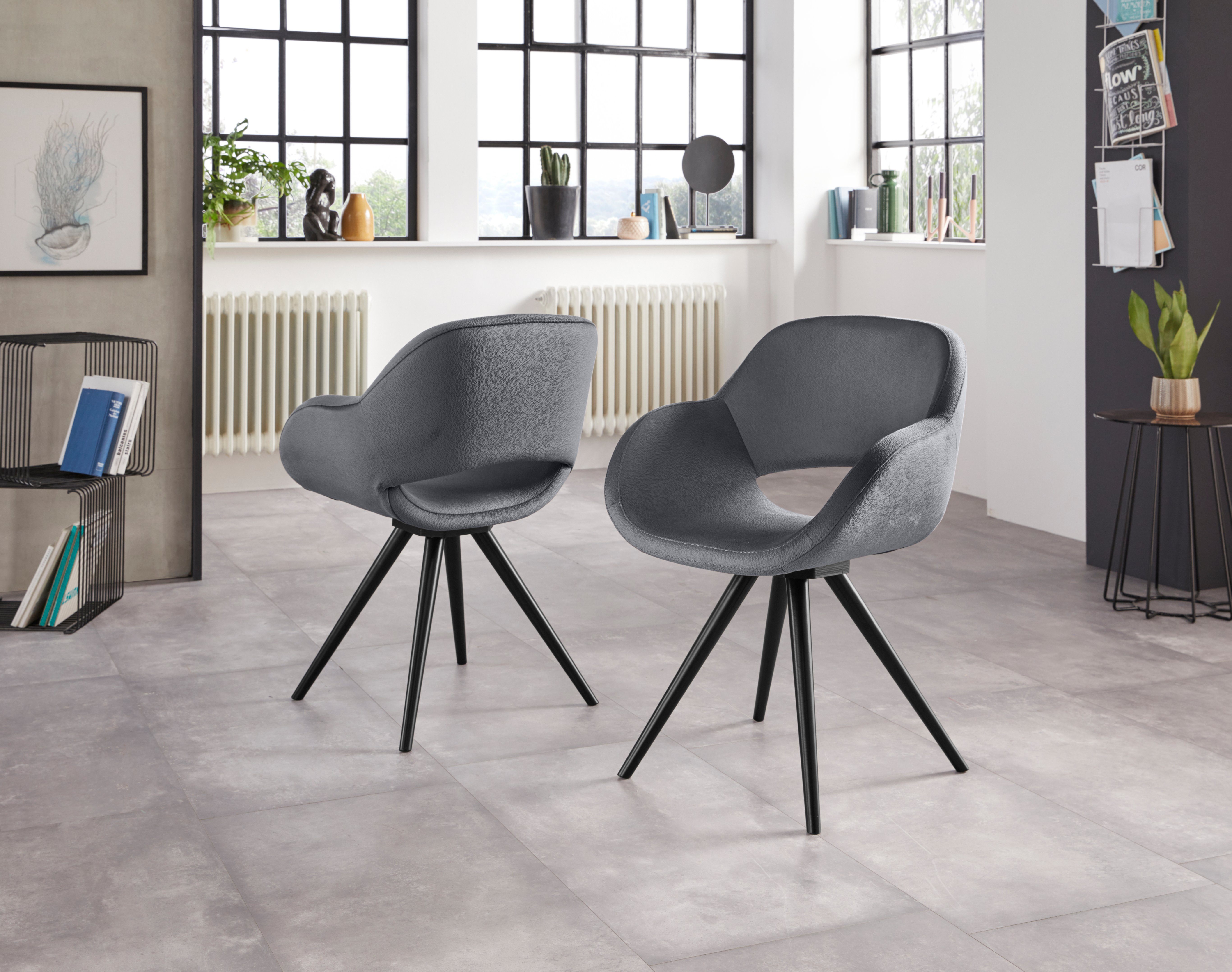 Home affaire Armlehnstuhl Aurora (Set, 2 St), Gestell aus Massivholz Buche in schwarz lackiert