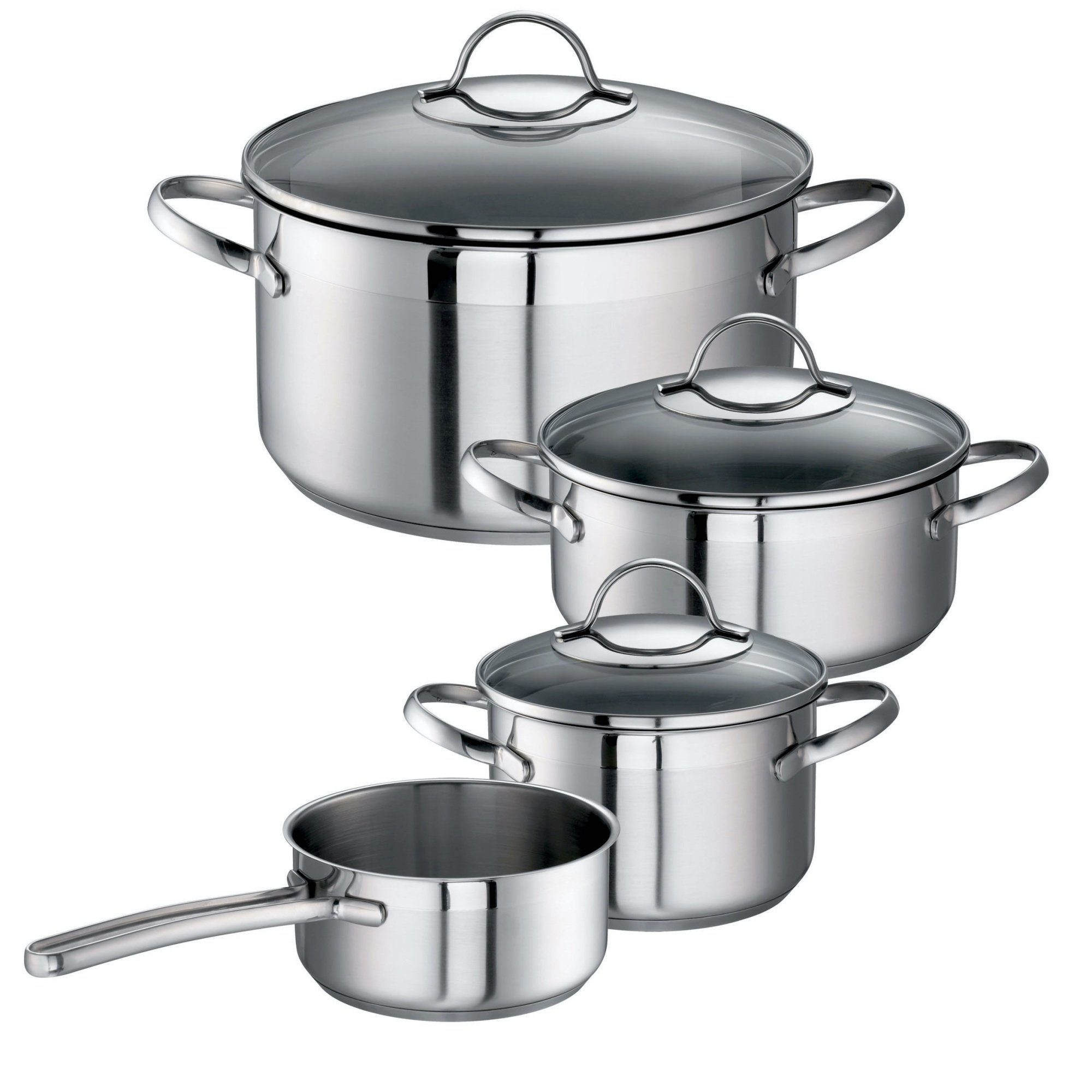 ROHE Germany Topf-Set Merana, Edelstahl 18/10 (Set, 7-tlg., 4 x Topf, 3 x Deckel), Ø Stieltopf 16cm, Kochtopf mit Deckel 16cm, 20cm, 24cm