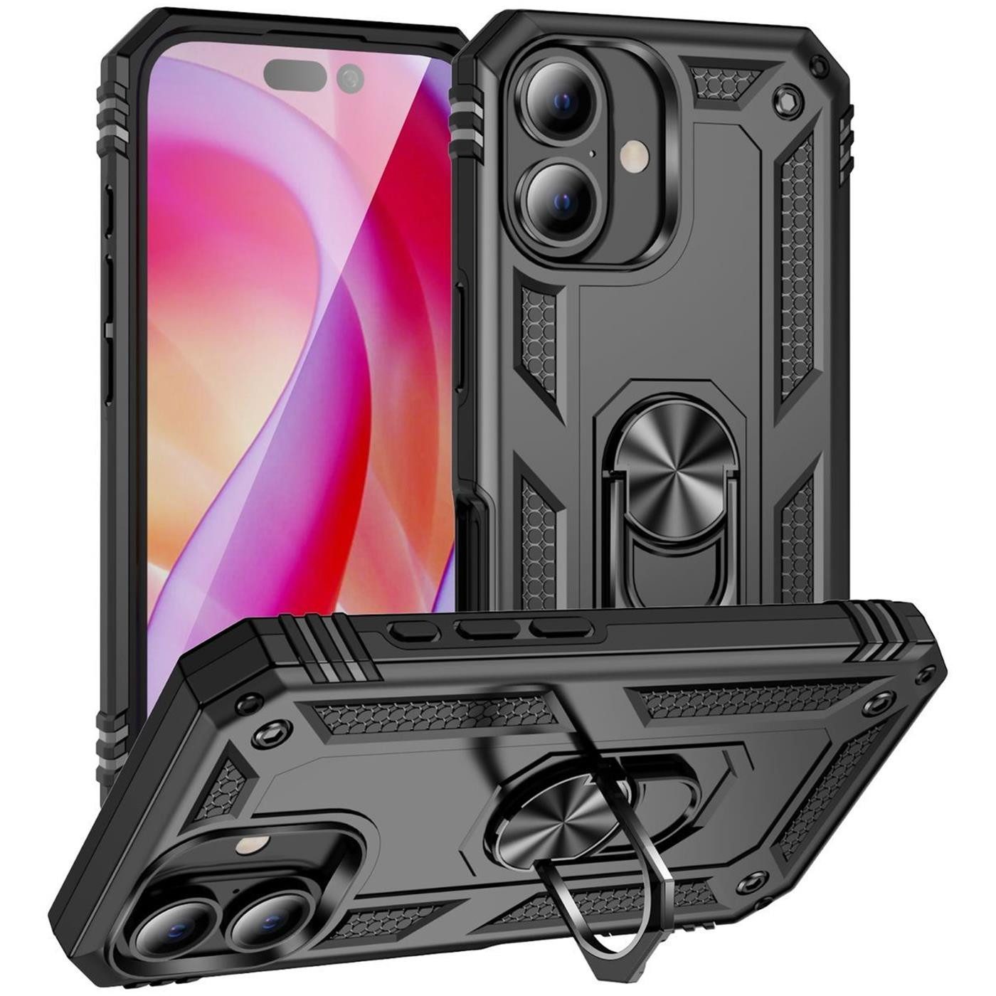 CoolGadget Handyhülle Armor Shield Case für Apple iPhone 16 6,1 Zoll, Outdoor Cover mit Magnet Ringhalterung Handy Hülle für iPhone 16