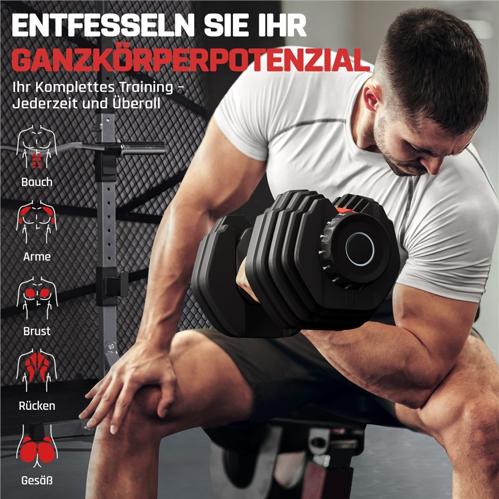 Yaheetech Hantel-Set 15-in-1 Kurzhantel mit einstellbaren Gewichtsstufen von 2,5 bis 24 kg, 1-Sekunde-Schnelleinstellung, für Zuhause & Fitnessstudio