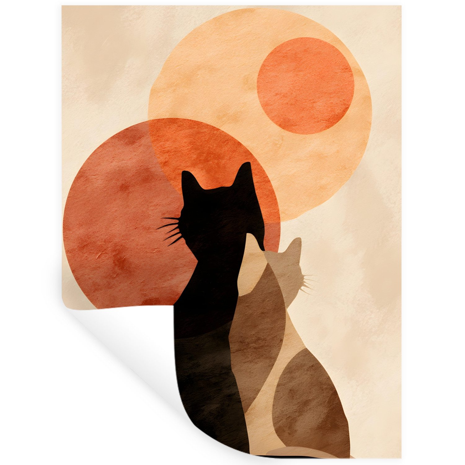 MuchoWow Wandsticker Katzen - Schwarz - Abstrakt - Kreise (1 St), Wanddeko, Aufkleber, Wandtattoo, 90x120 cm