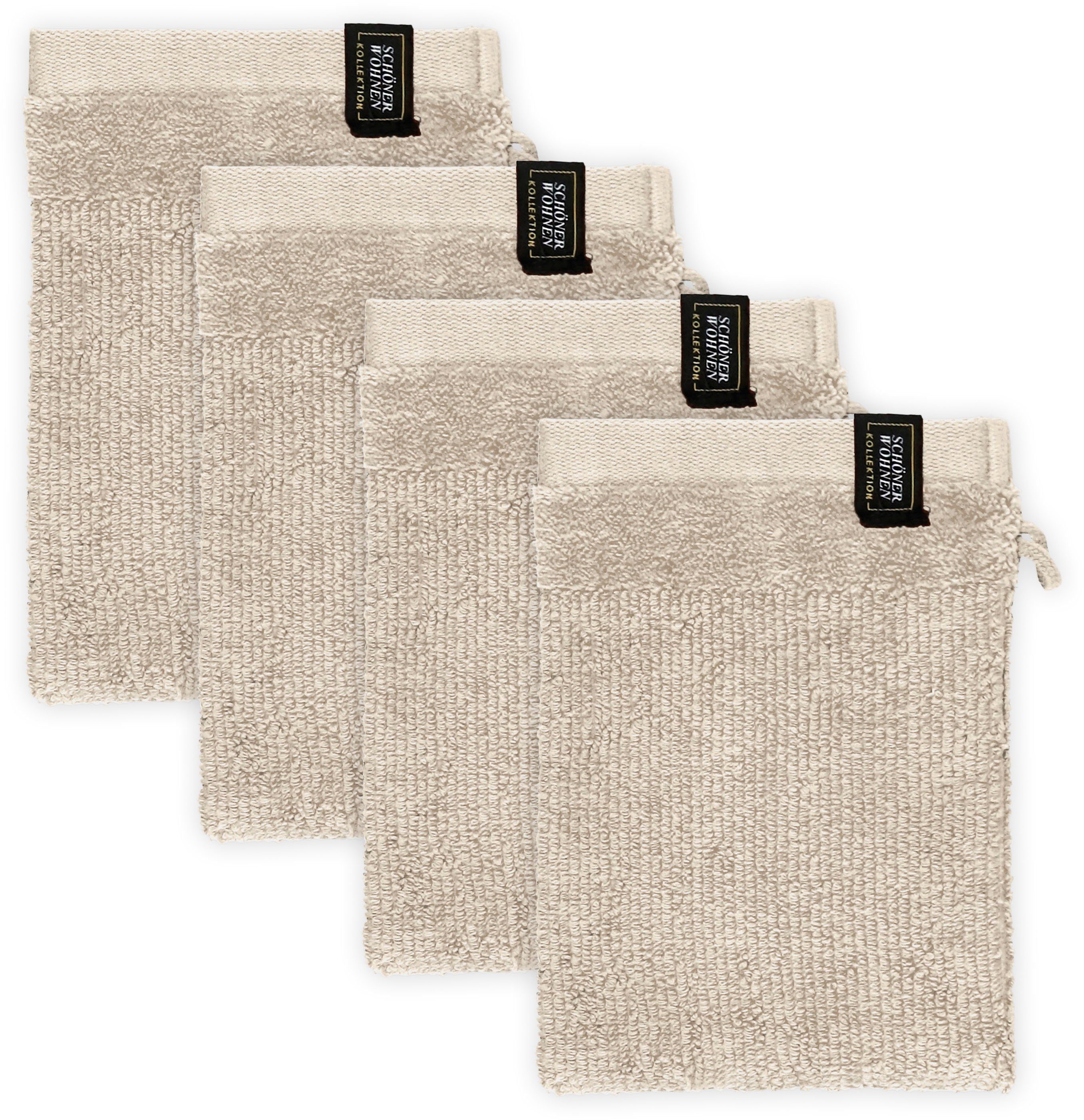 SCHÖNER WOHNEN-Kollektion Waschhandschuh Sense, (Packung, 4-St), mit Velourborte, hautschmeichelnde Airtouch Qualität, super weich