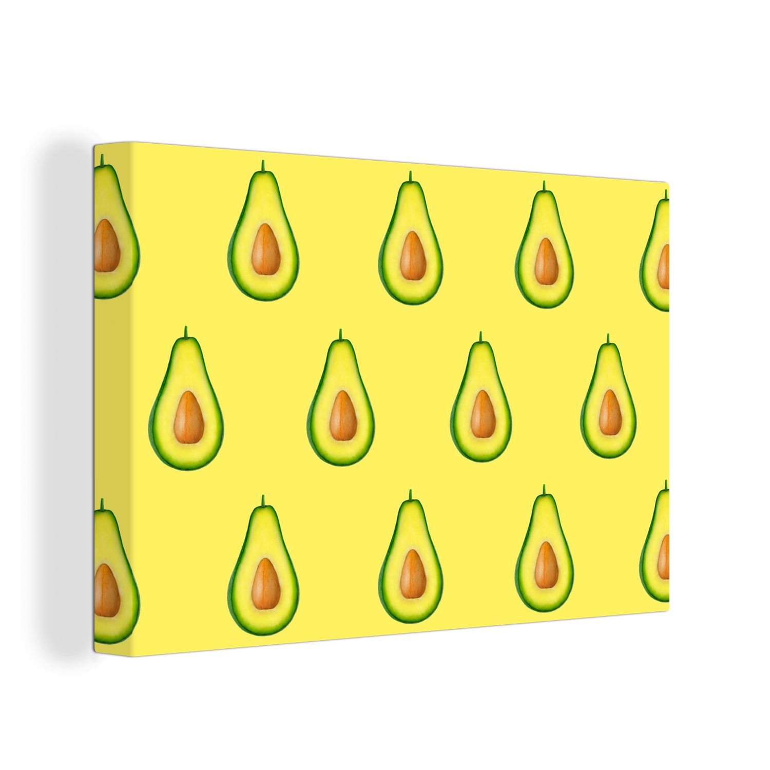 OneMillionCanvasses® Leinwandbild Avocado - Muster - Gelb, (1 St), Wandbild Leinwandbilder, Aufhängefertig, Wanddeko, 30x20 cm